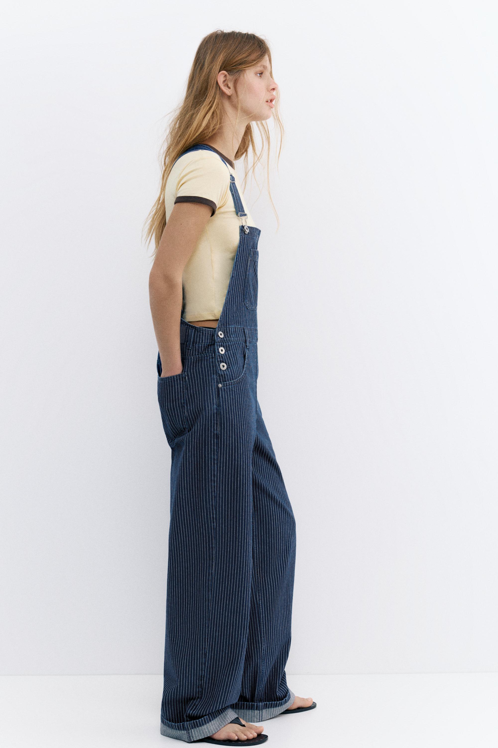 Çizgili uzun denim tulum - Görsel 22