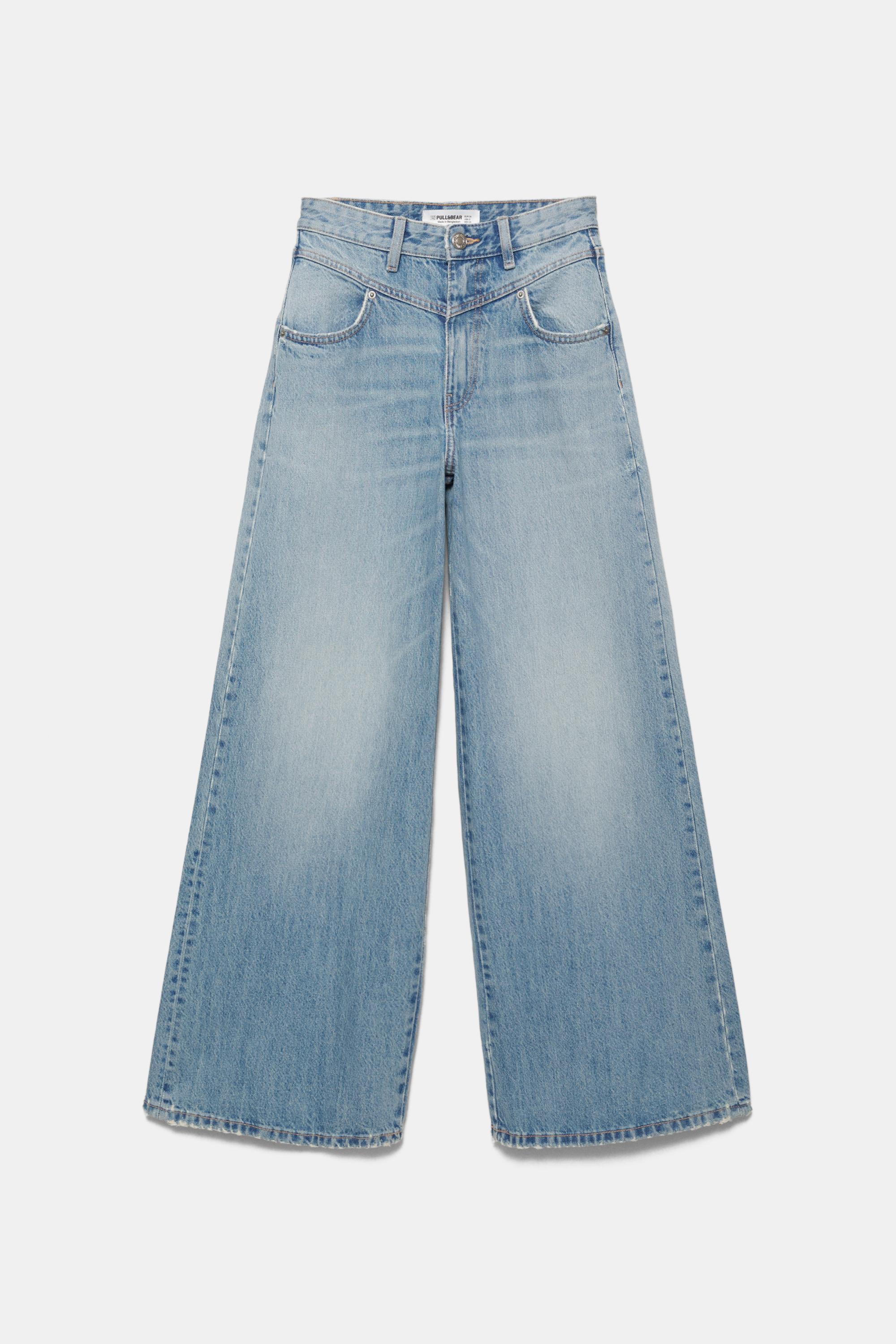 Super wide-leg jeans with seams — Pale blue