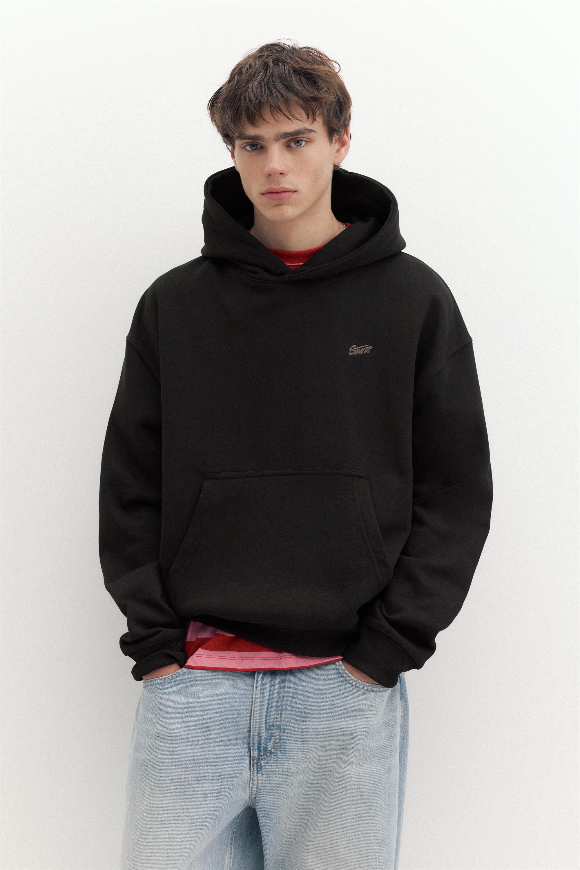 STWD logo boxy hoodie — Black