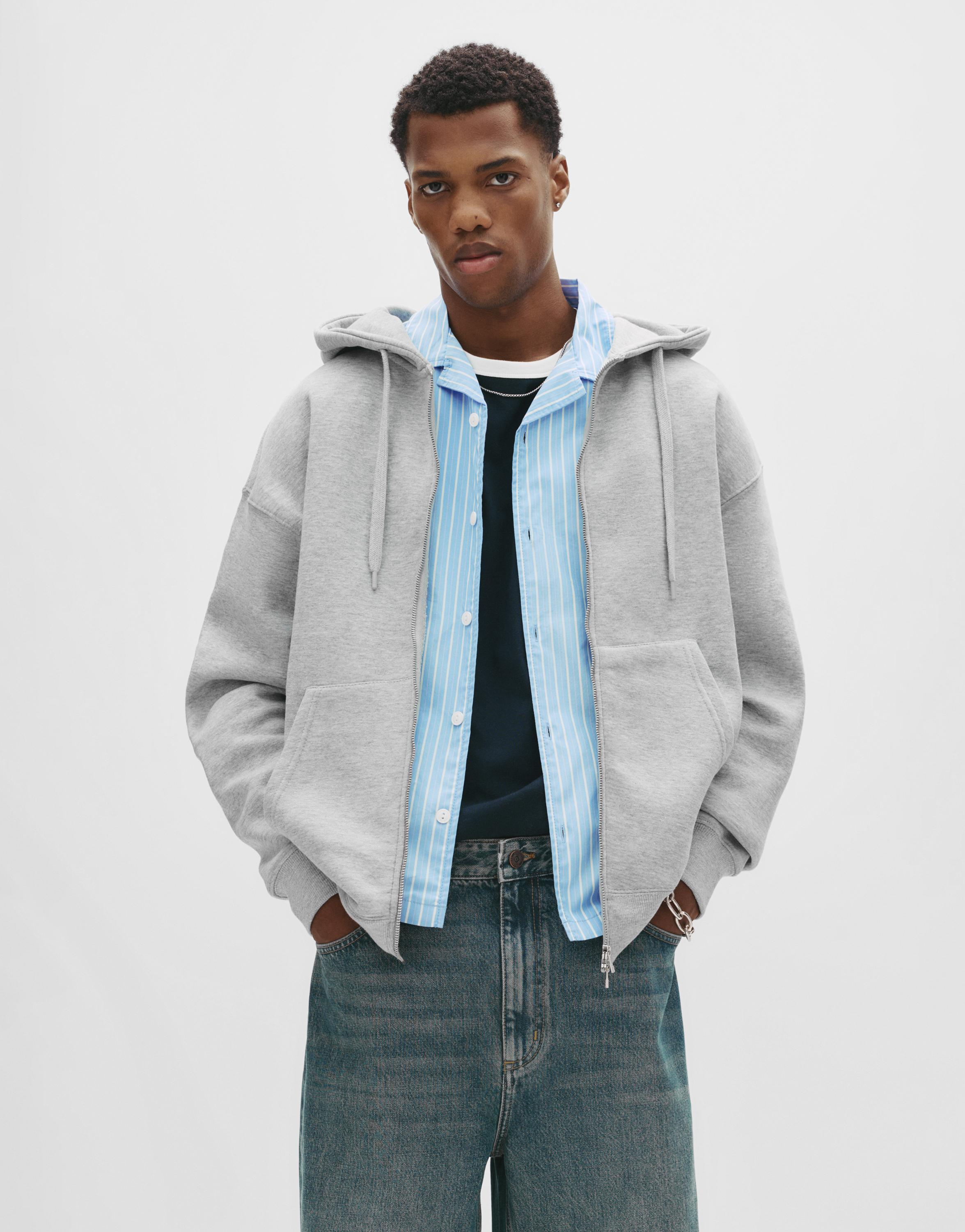 Basic kapüşonlu fermuarlı sweatshirt - Görsel 23