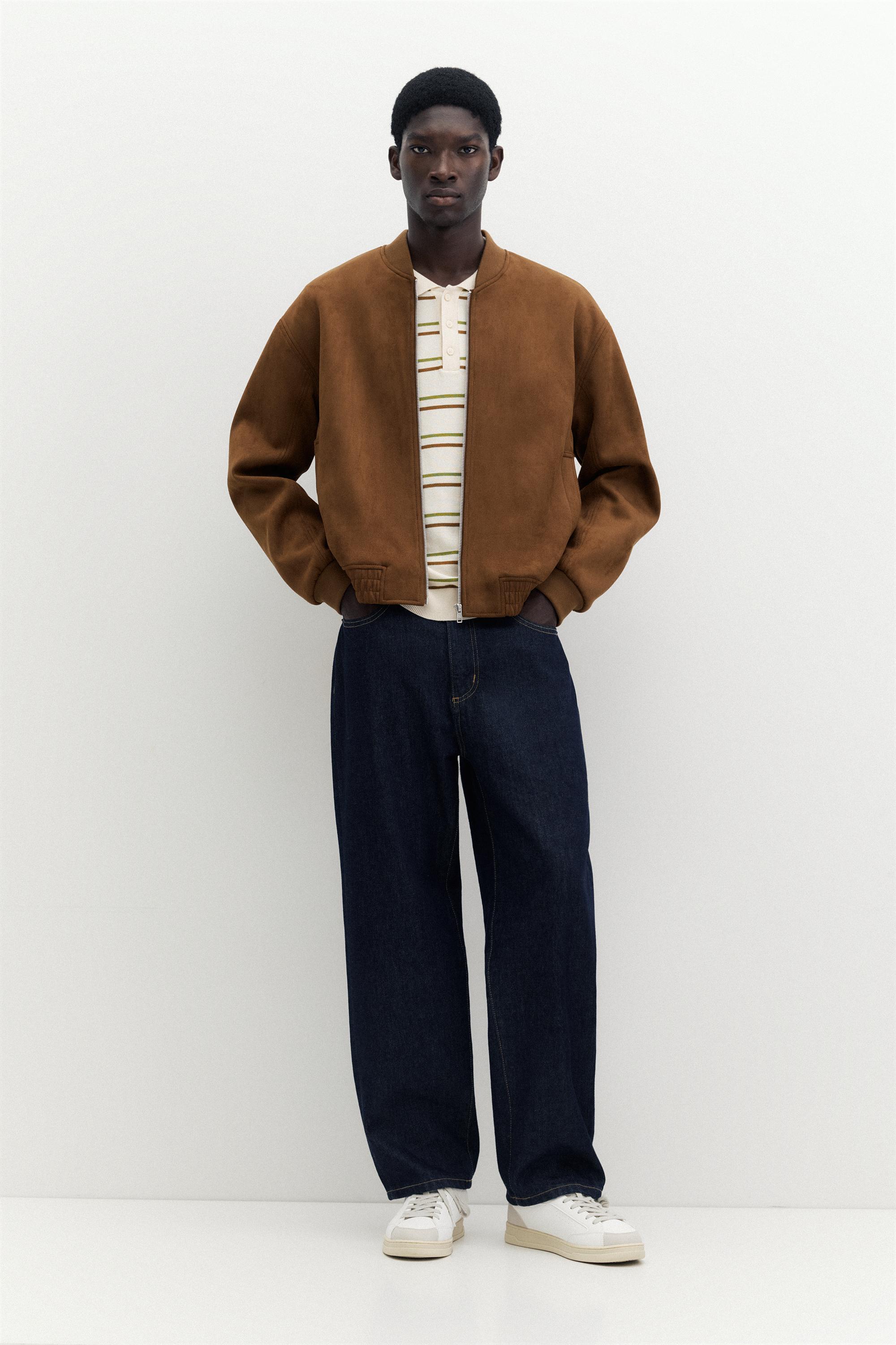 Faux suede bomber jacket — Brown