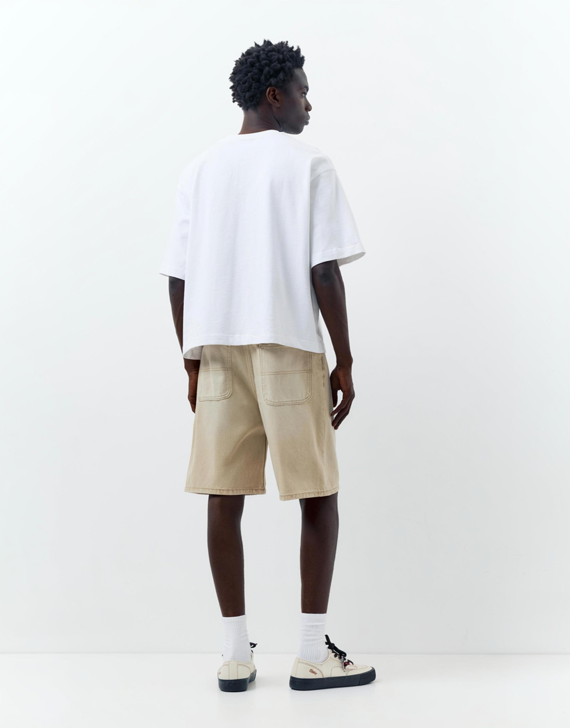 Baggy relaxed fit denim Bermuda shorts — Sand