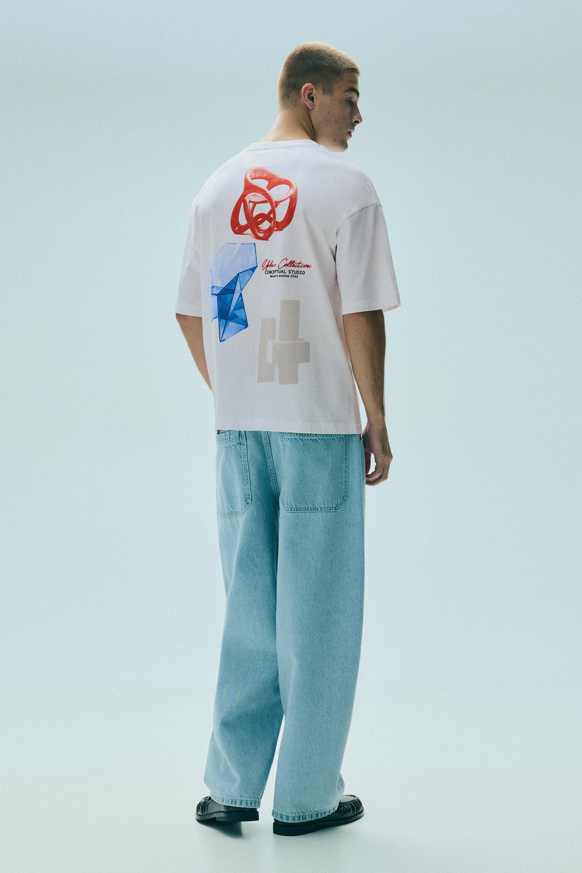 Pull&Bear Conceptual Studio grafikli relaxed tişört görsel 6