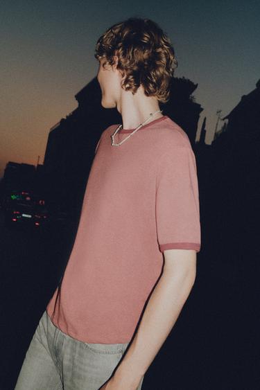 Contrast ribbed T-shirt — Pink 1