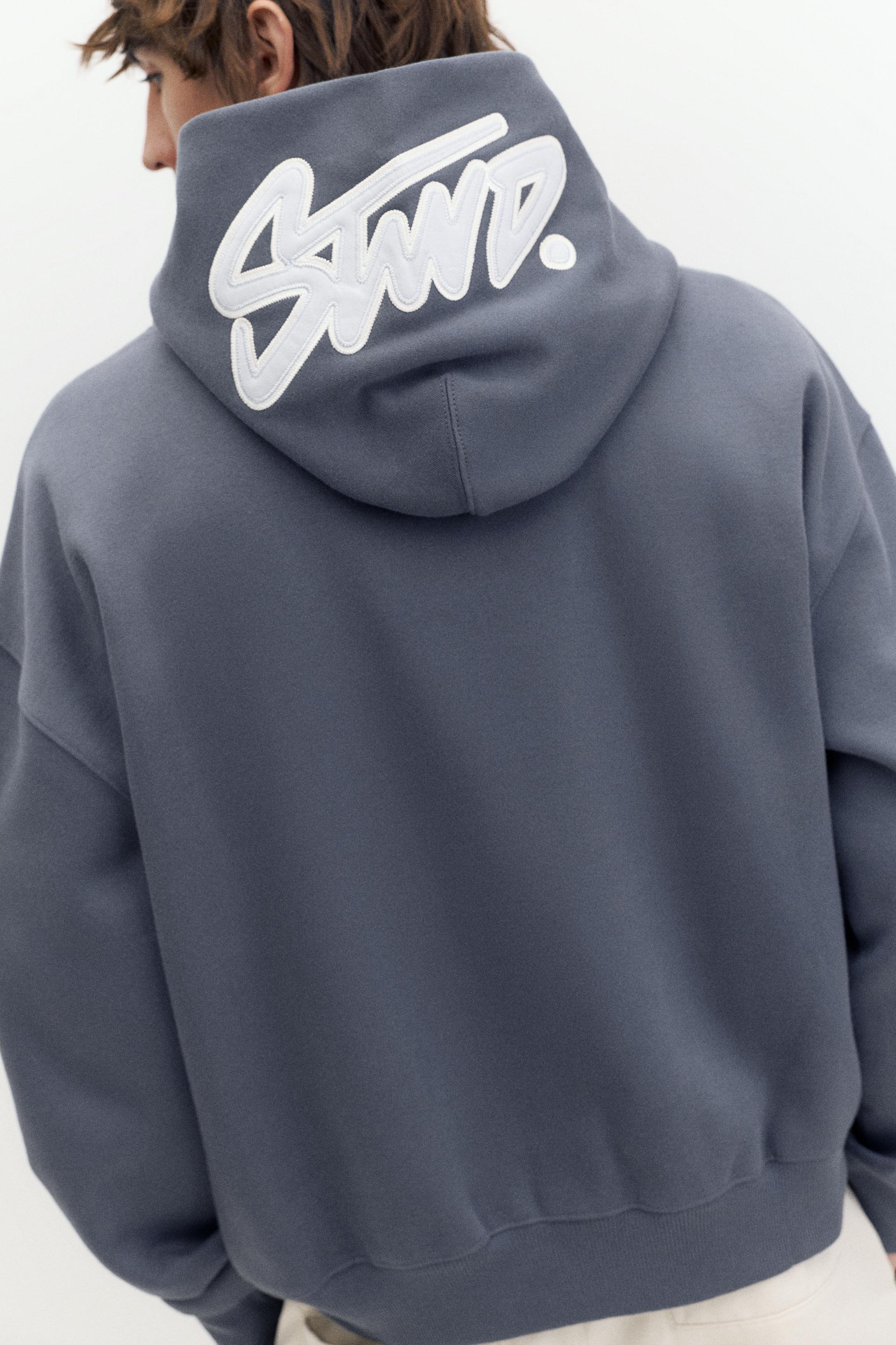 STWD boxy-fit logo hoodie — Grey blue
