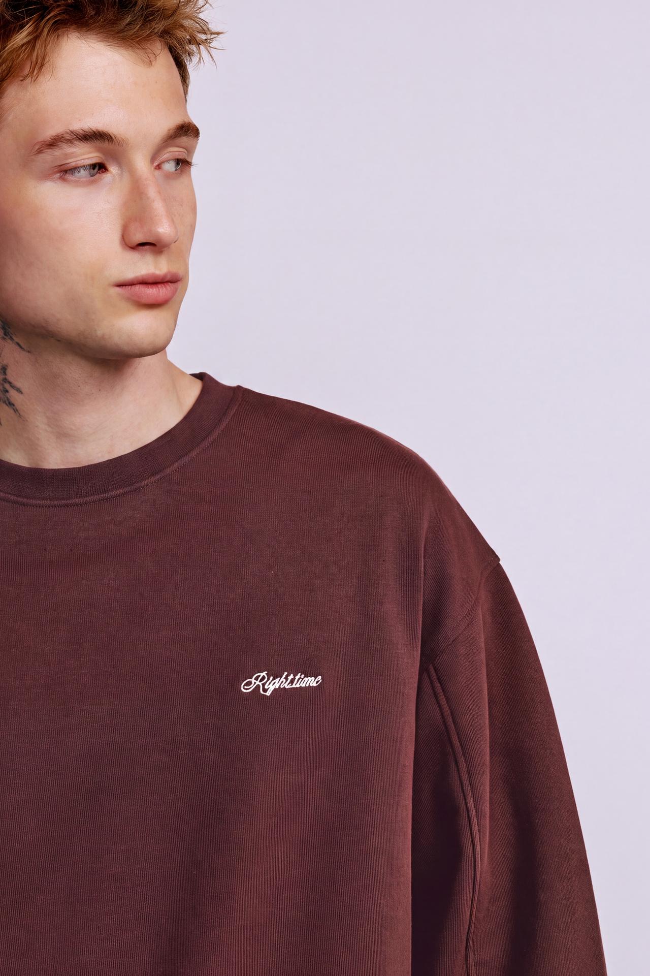 Embroidered round neck sweatshirt — Brown