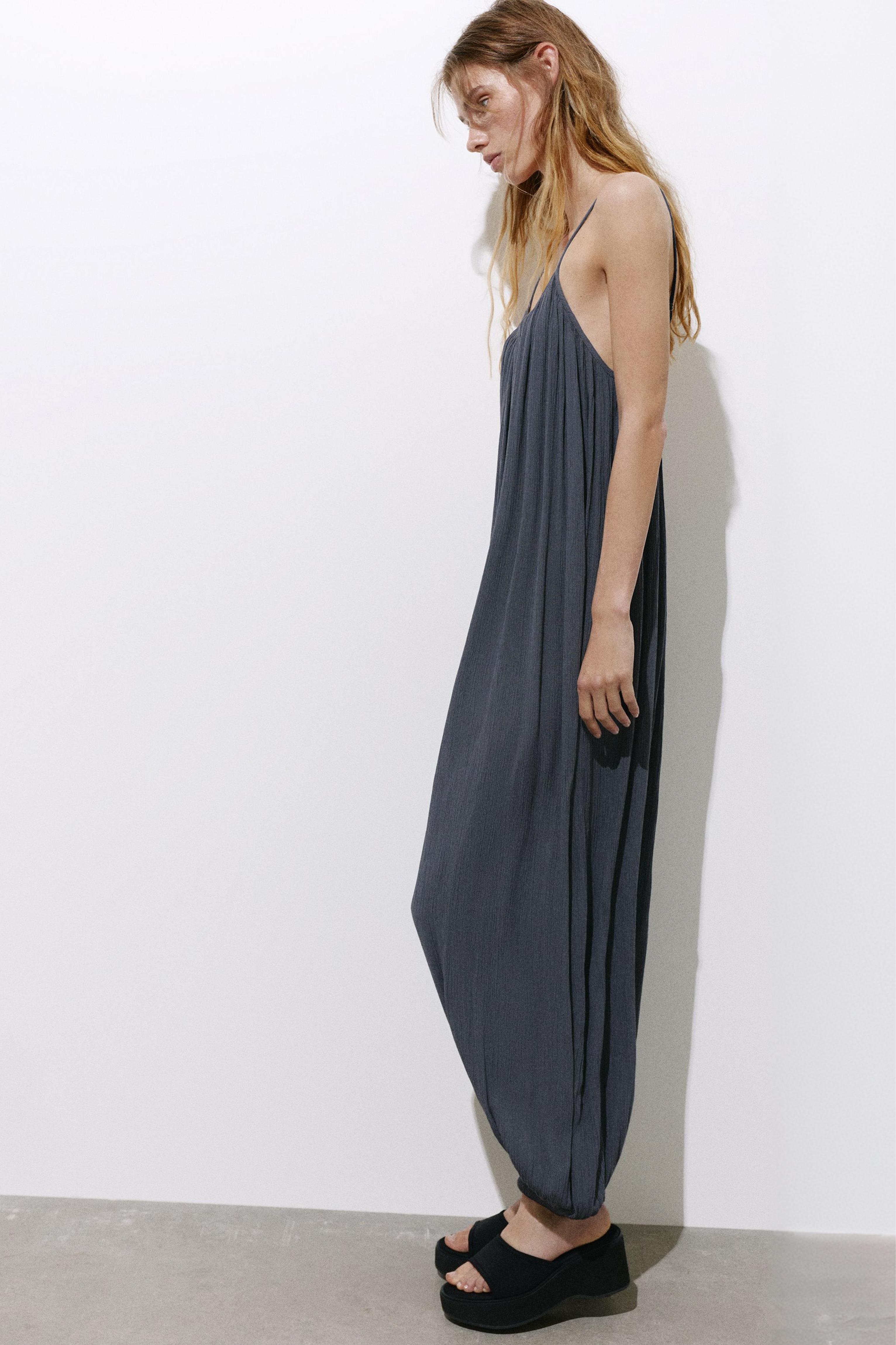 Flowing strappy sarouel jumpsuit — Bluish