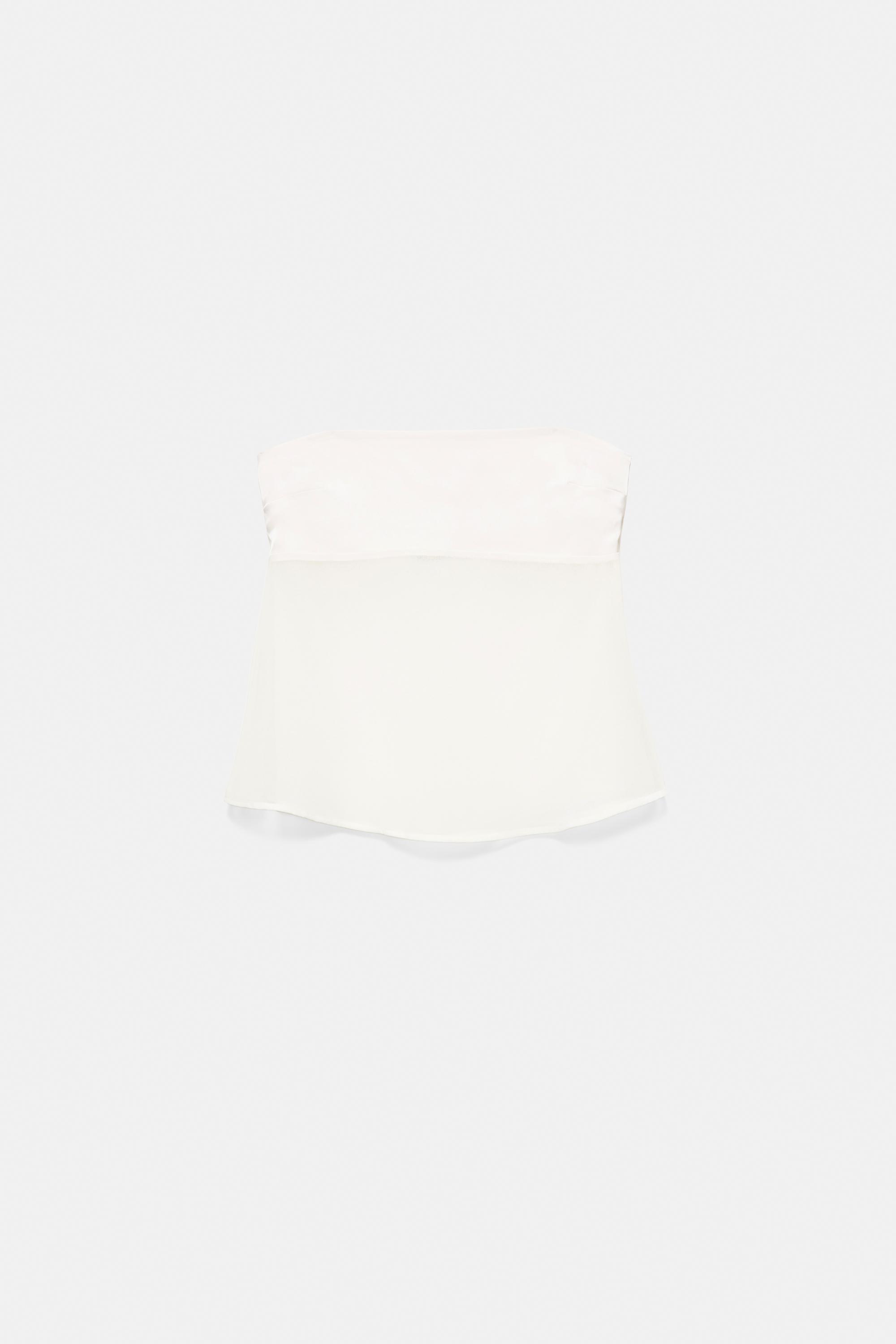Mixed fabric strapless top — Ice