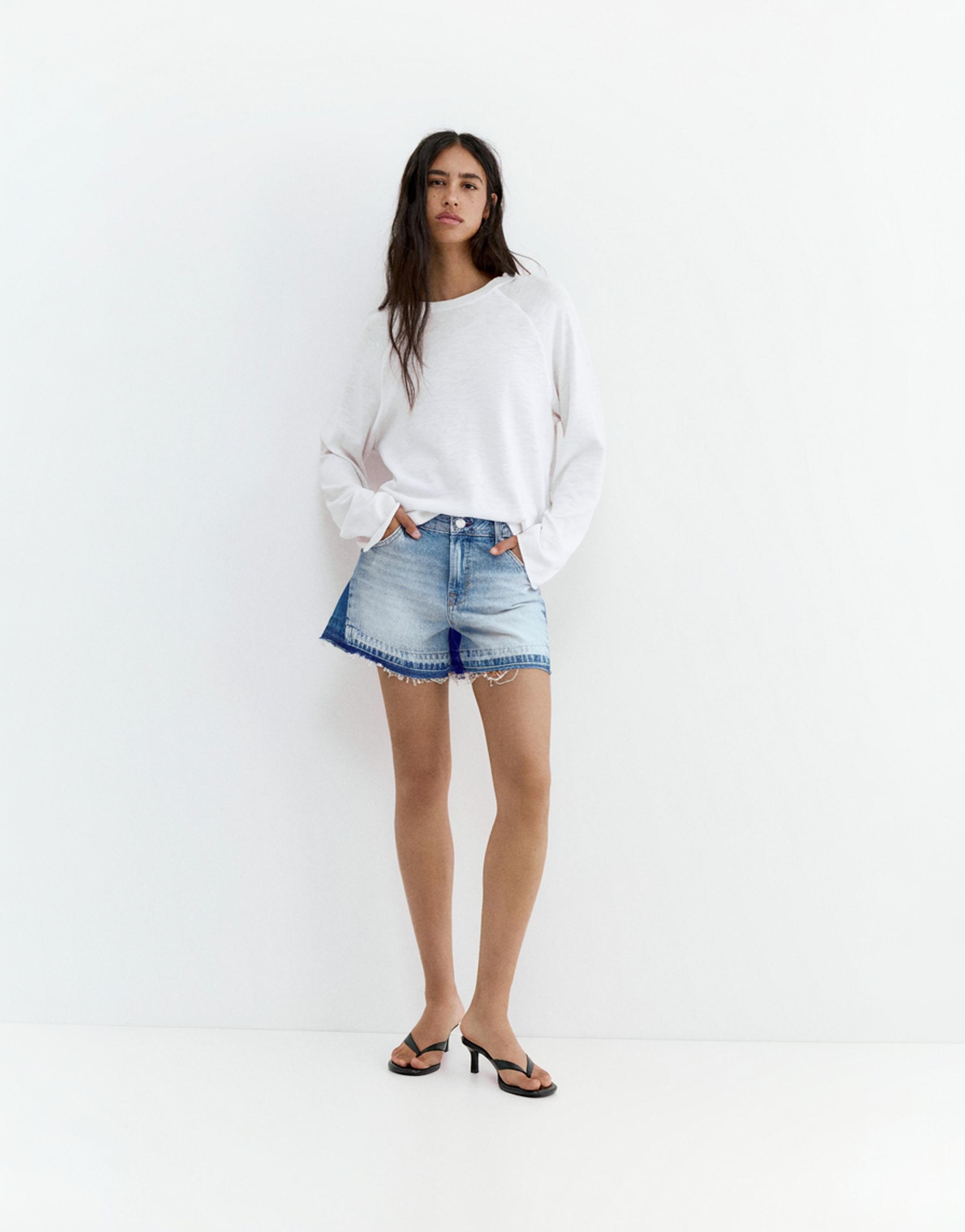 Patchwork denim Bermuda shorts — Medium blue