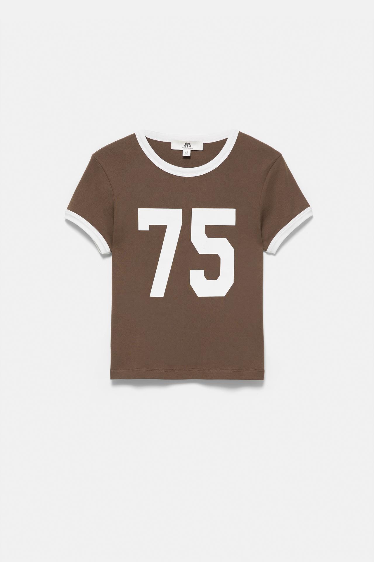 T-shirt with number and trims — Brown