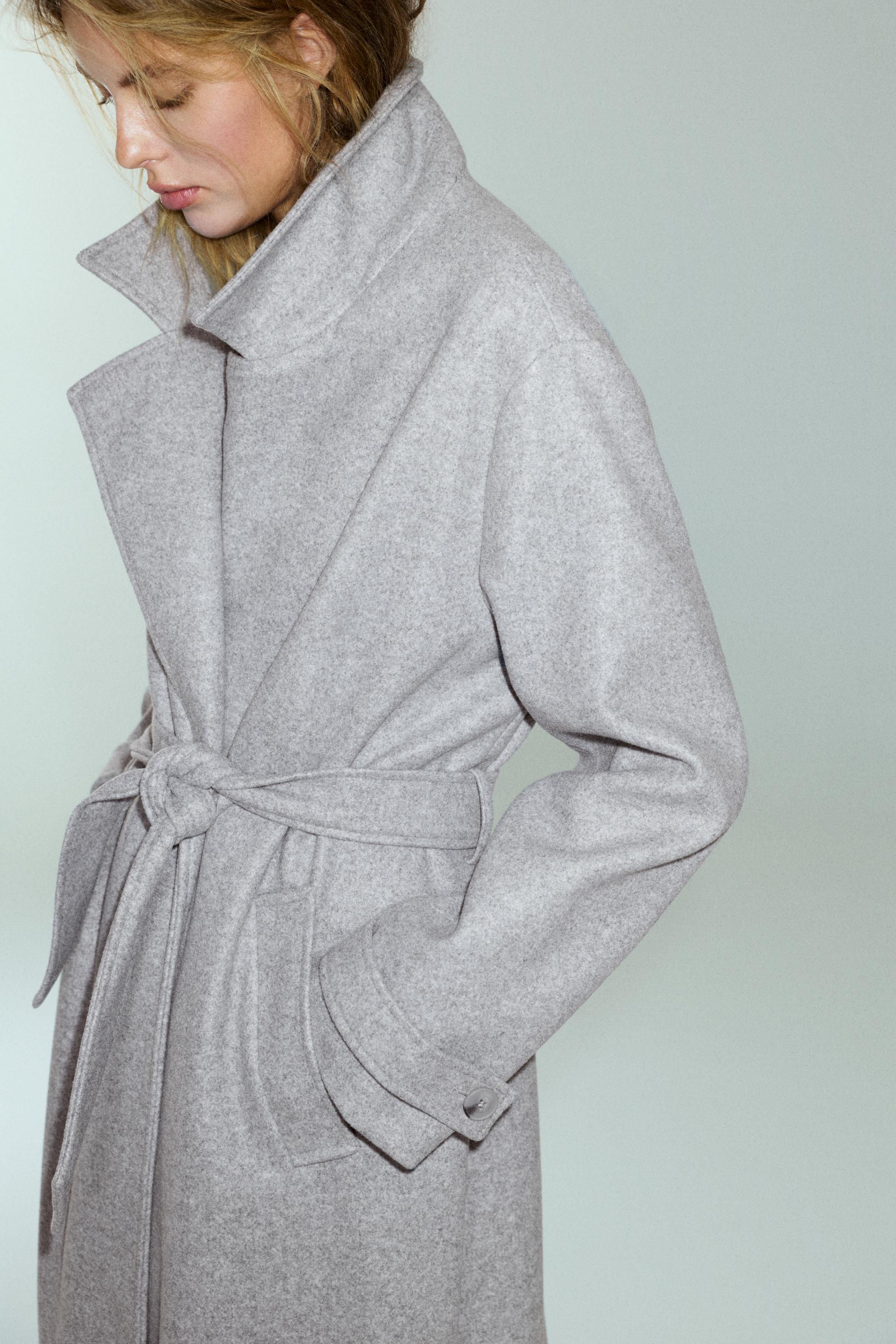 Long belted coat — Medium grey