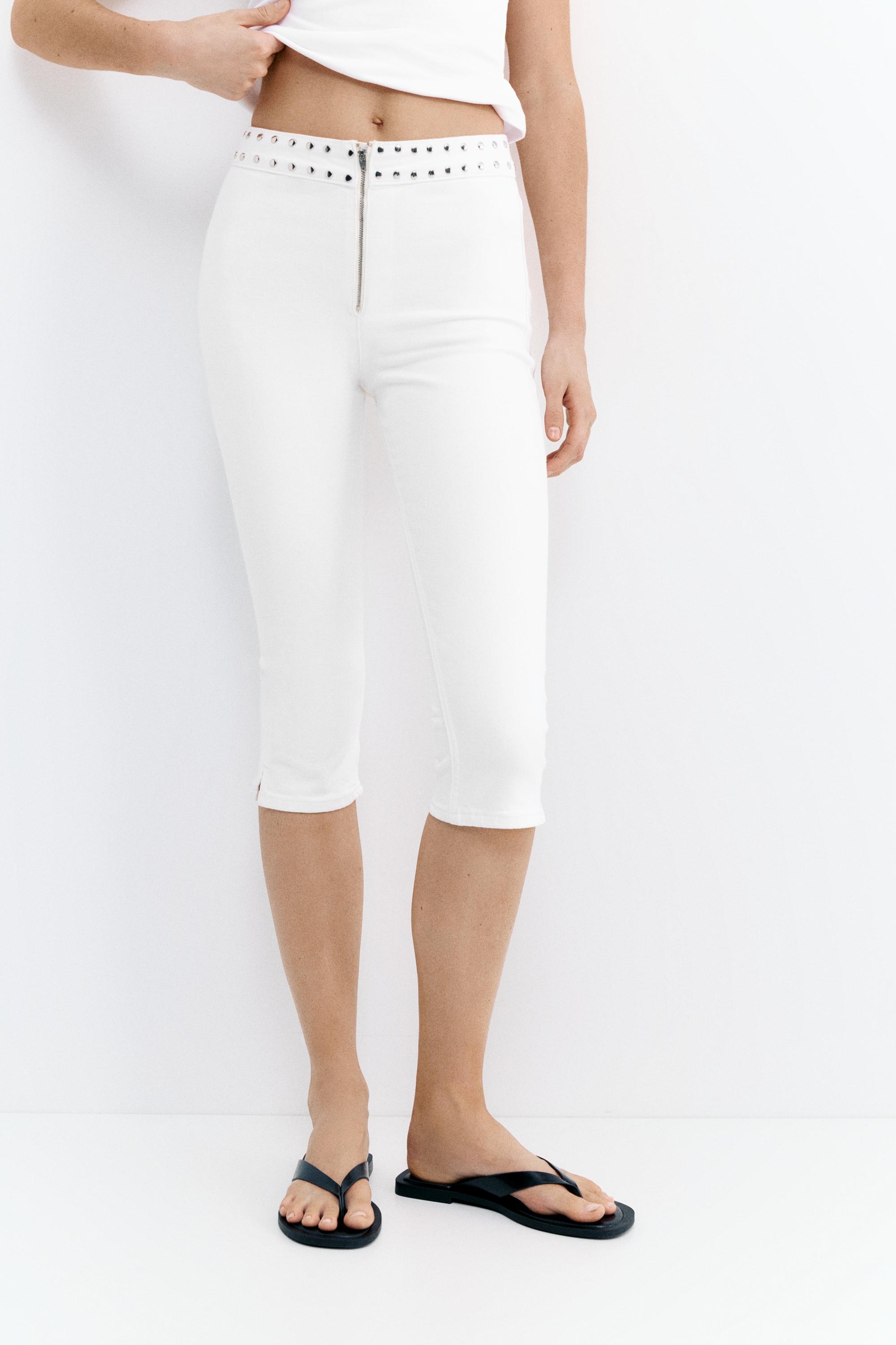 White studded capris jeans — White