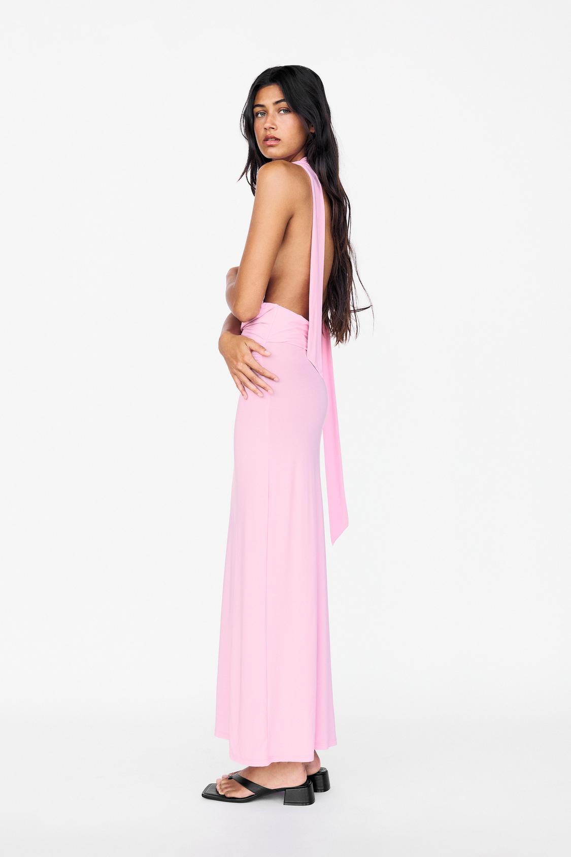 Tie Dye Pull And Bear Pink Dress Open-back Midi Dress With Tie