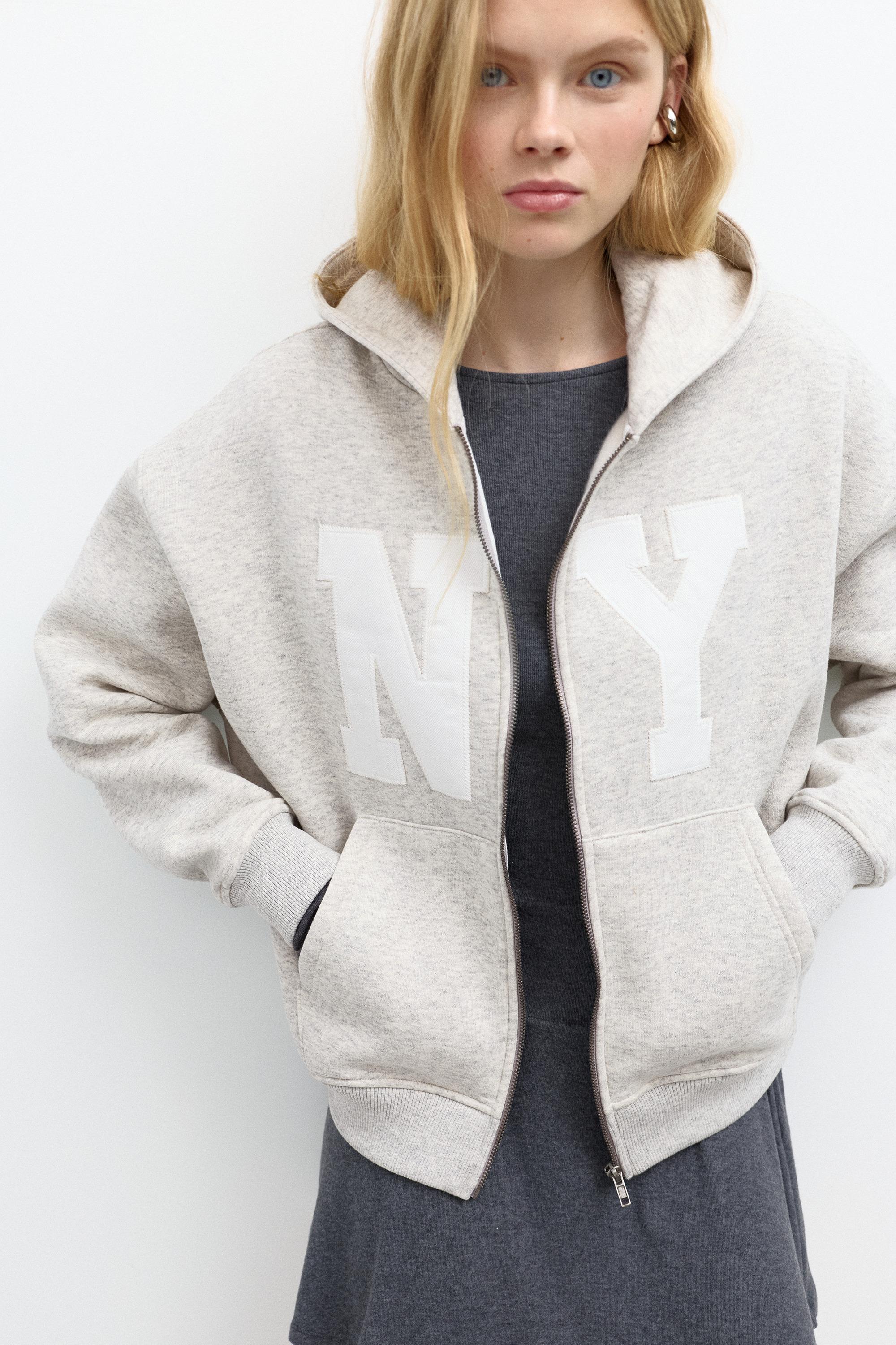 Graphic zip-up hoodie — Grey marl