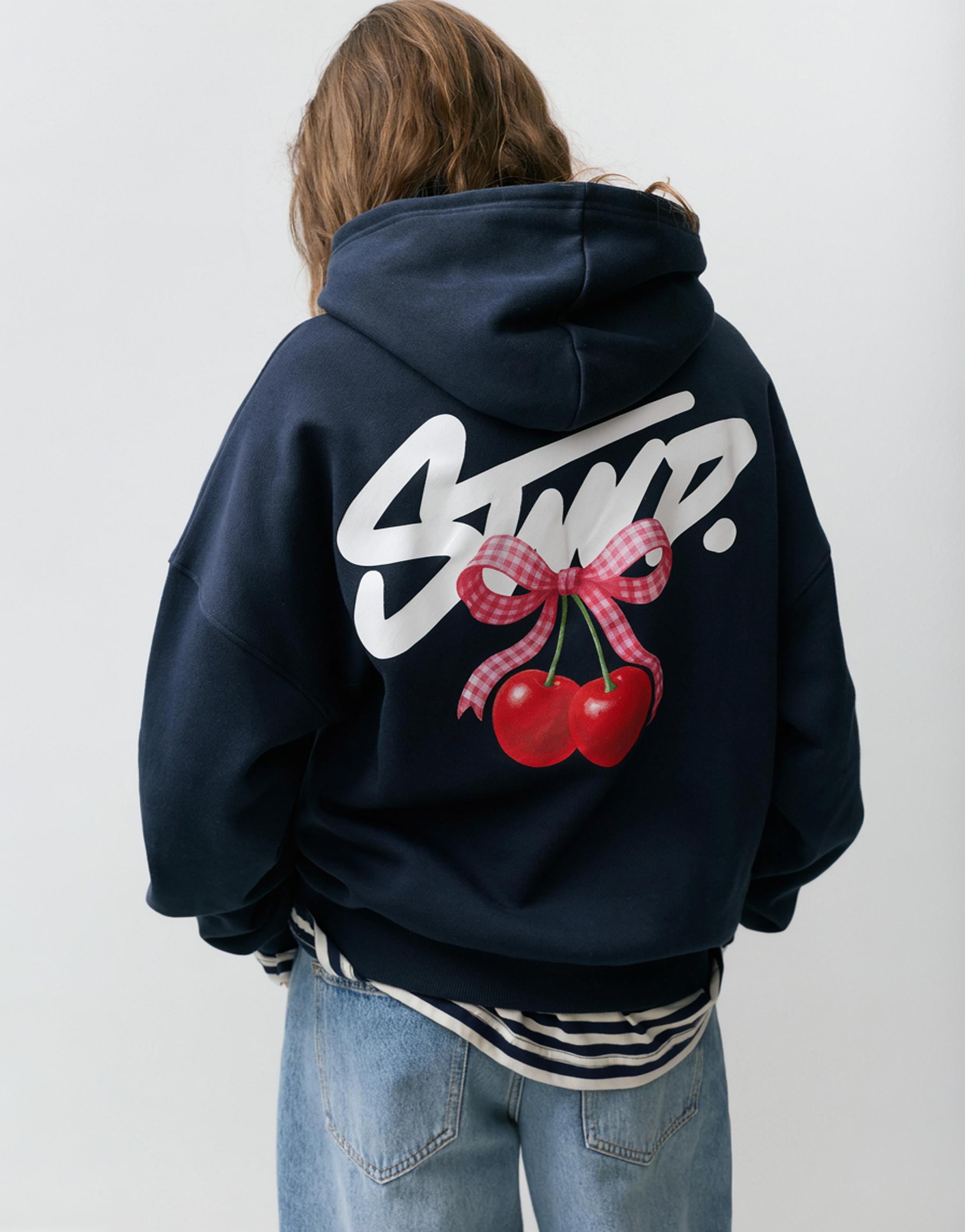 Kapüşonlu STWD kirazlı sweatshirt - Görsel 6
