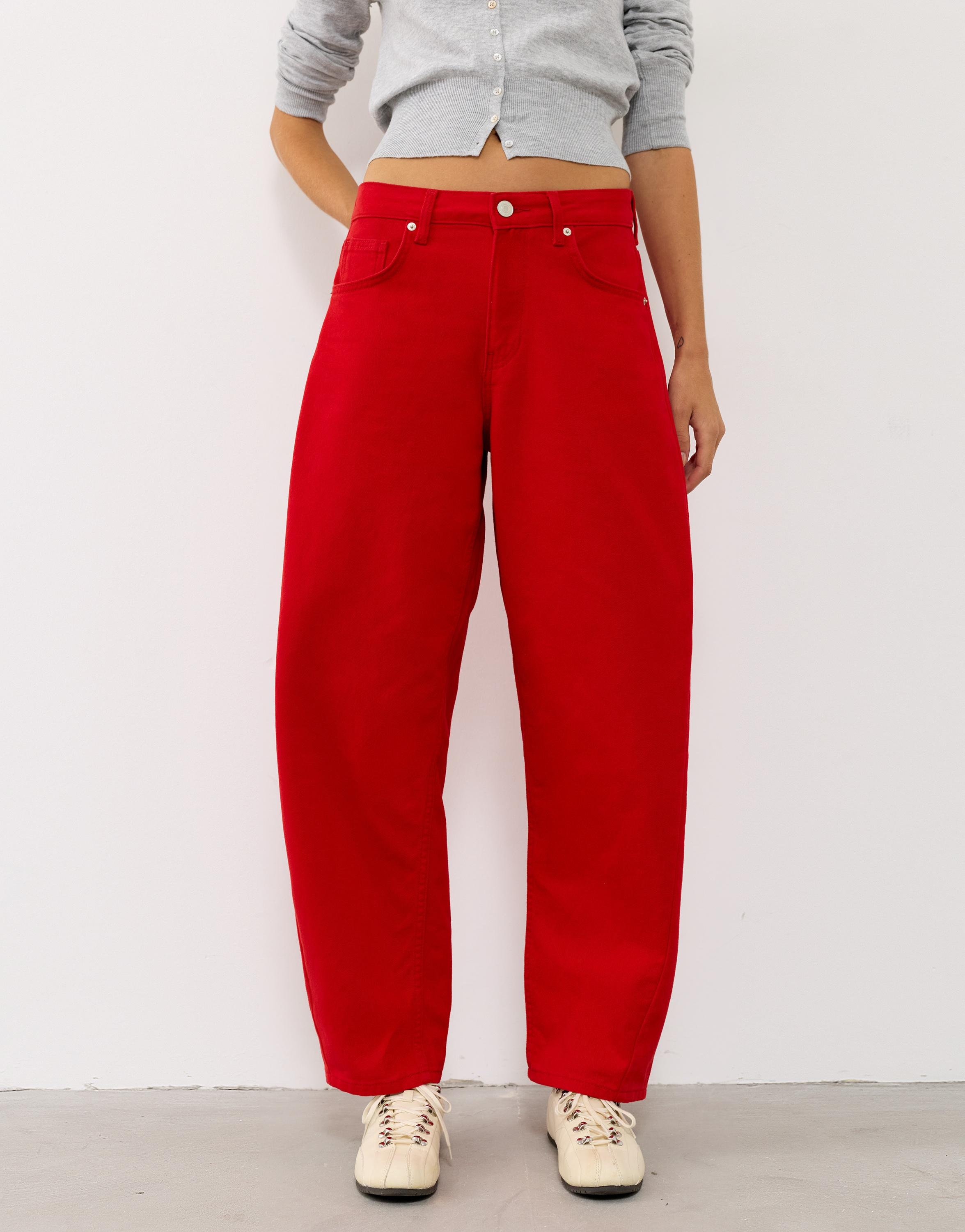 Low-rise barrel jeans — Red