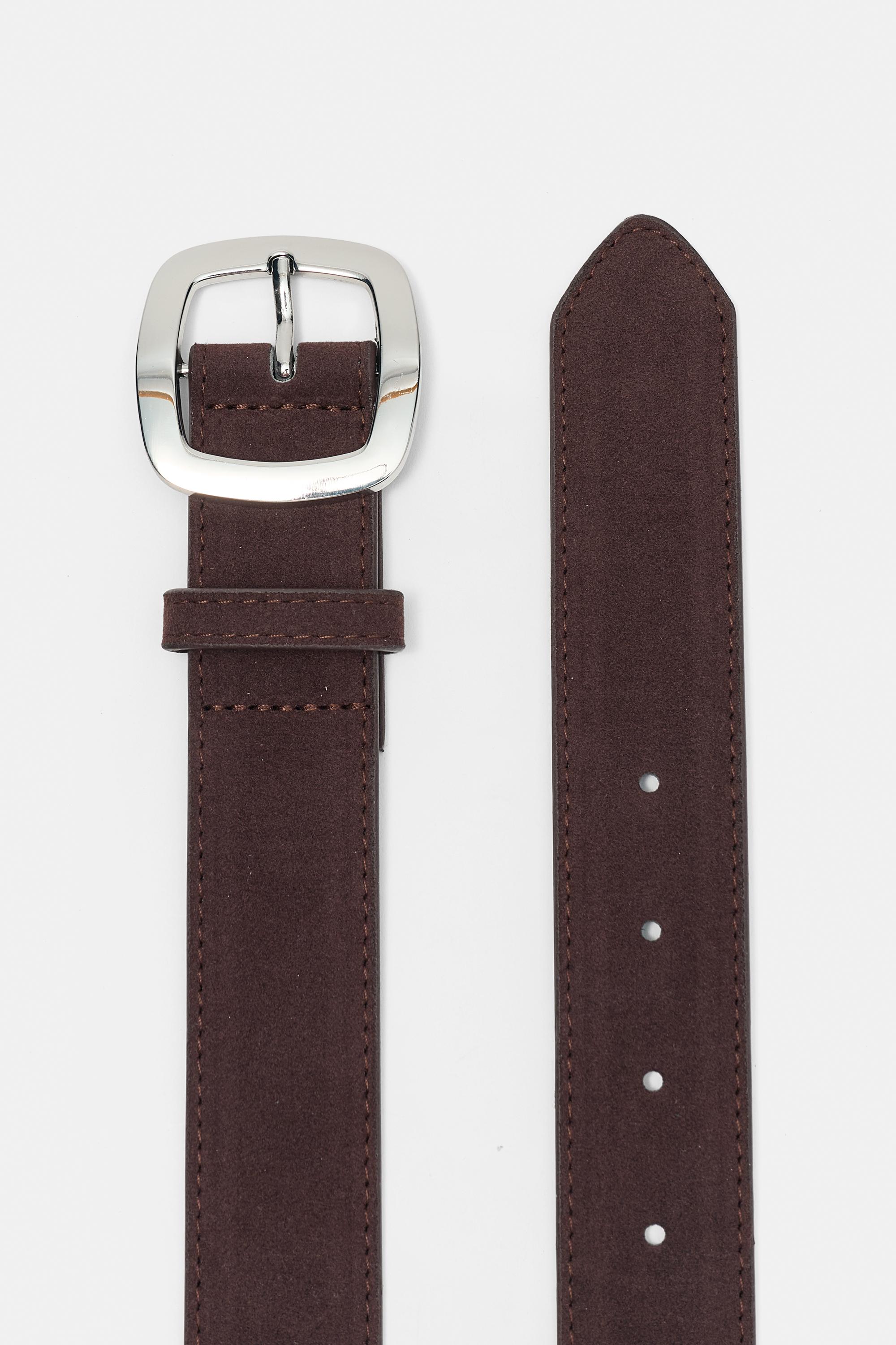 Faux suede belt with rounded buckle — Chocolate