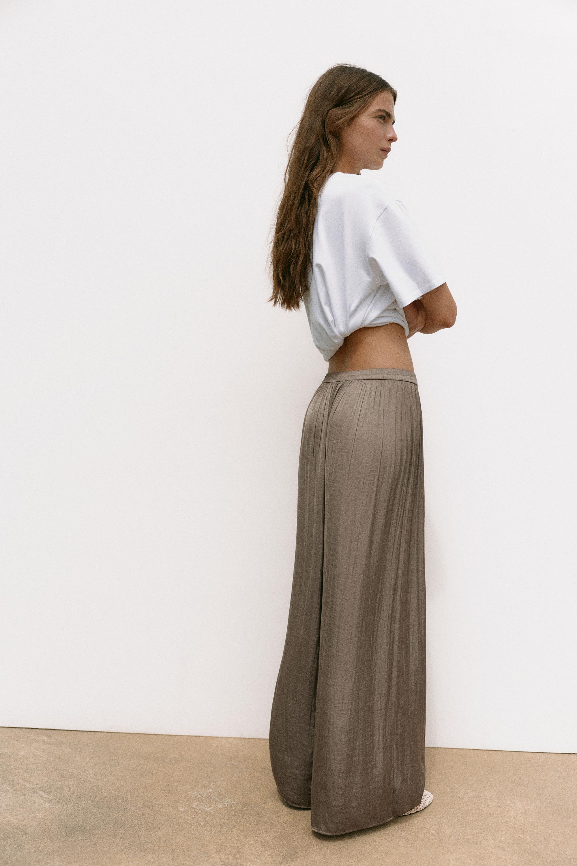 Satin wide-leg trousers — Mole brown