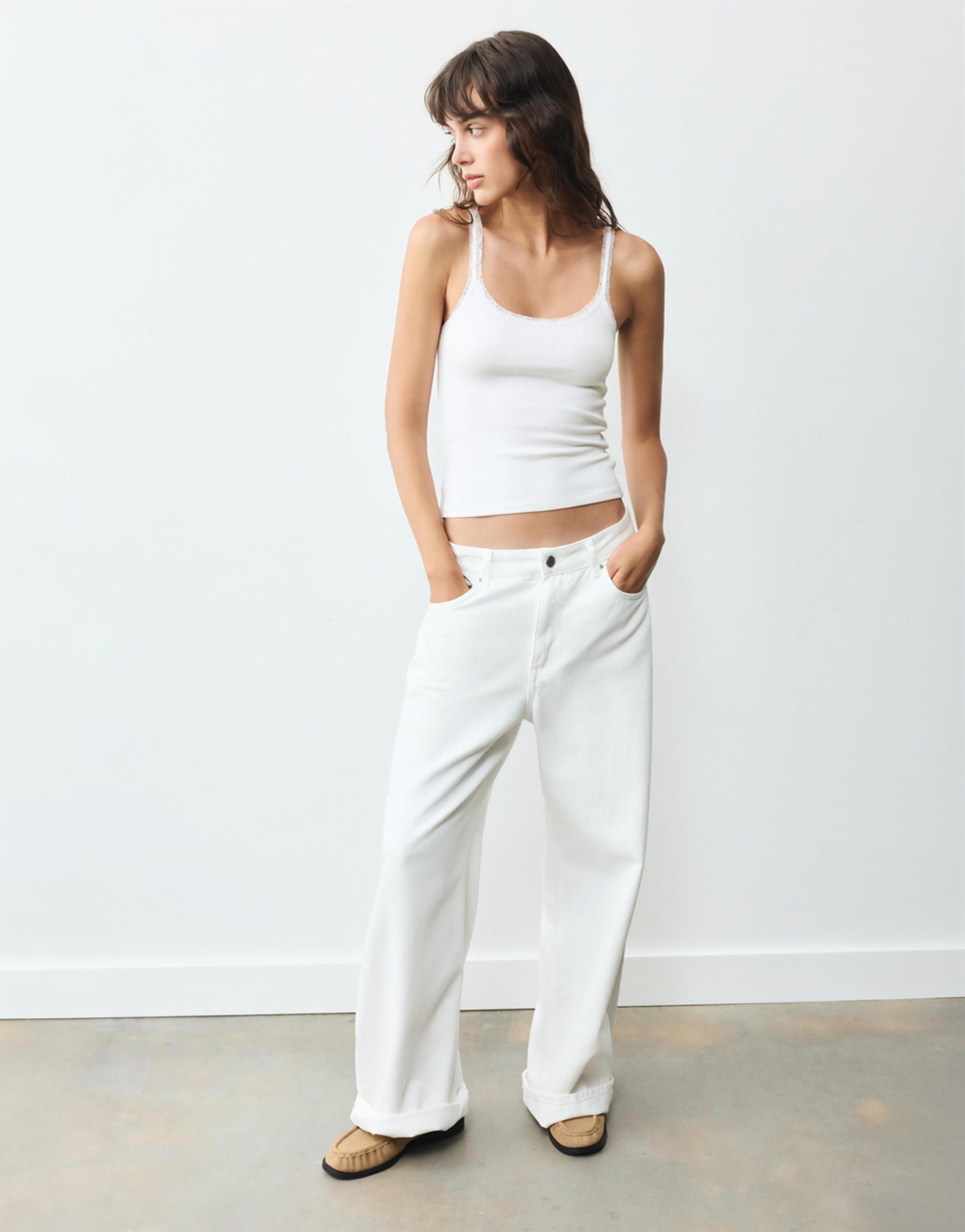 Lace-trim tank top — White