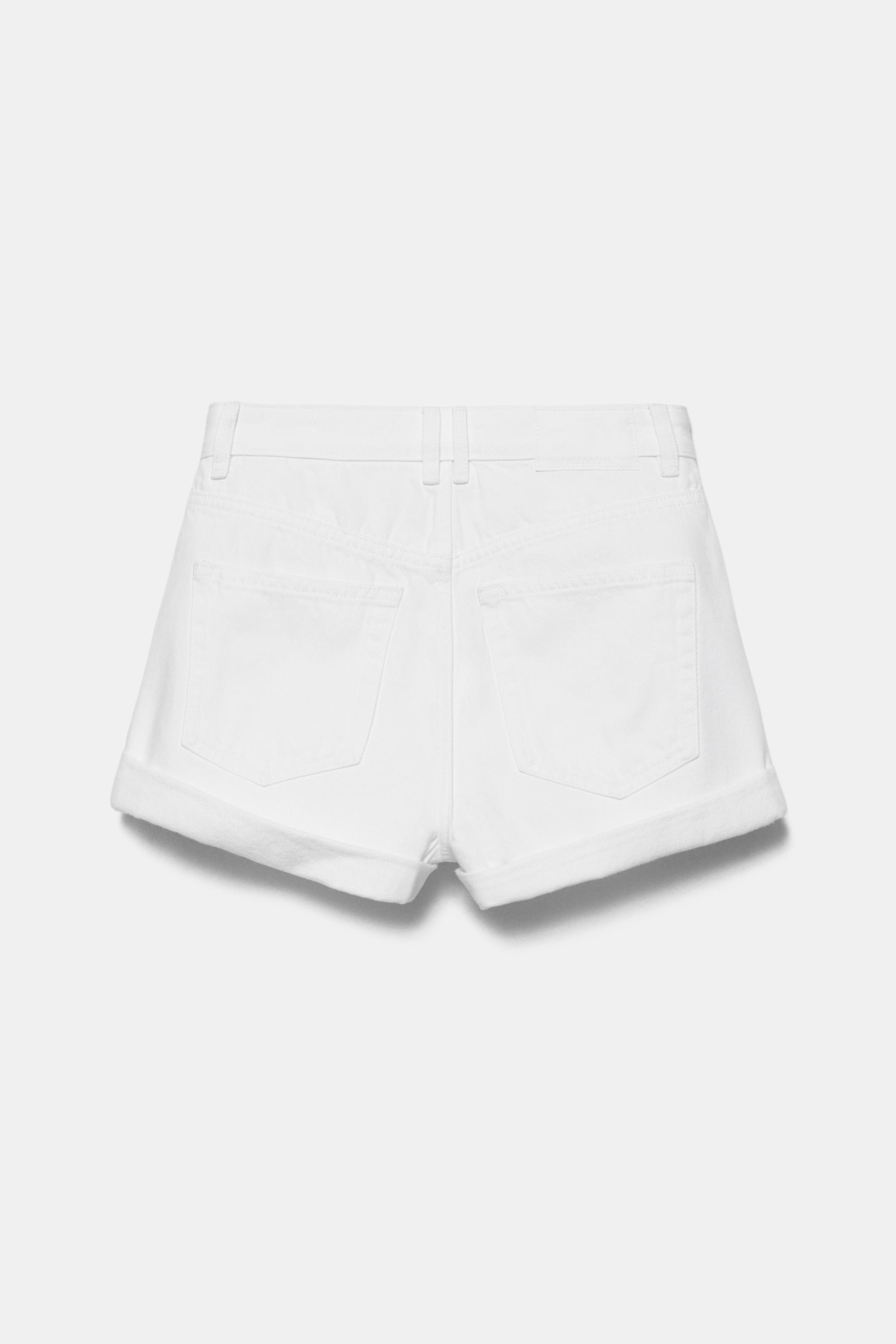 Denim mom fit shorts with turn-up hems — White