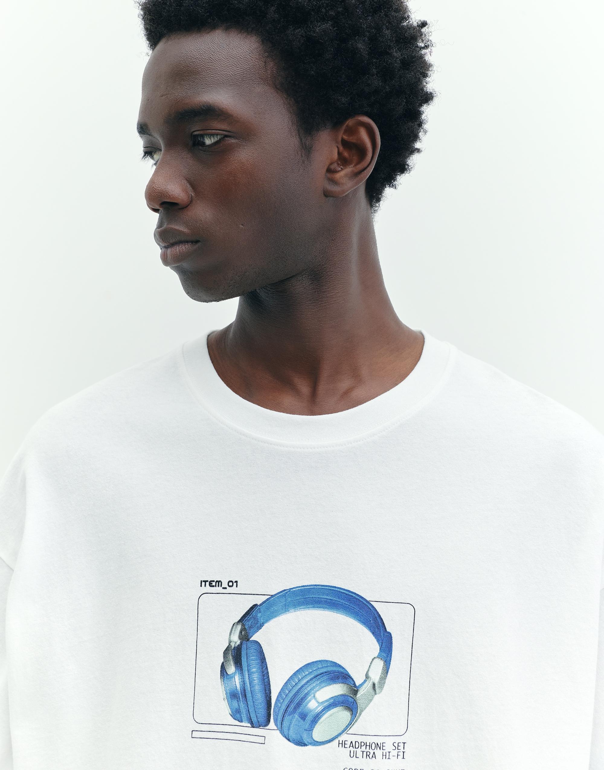 STWD T-shirt with headphones graphic — Off white
