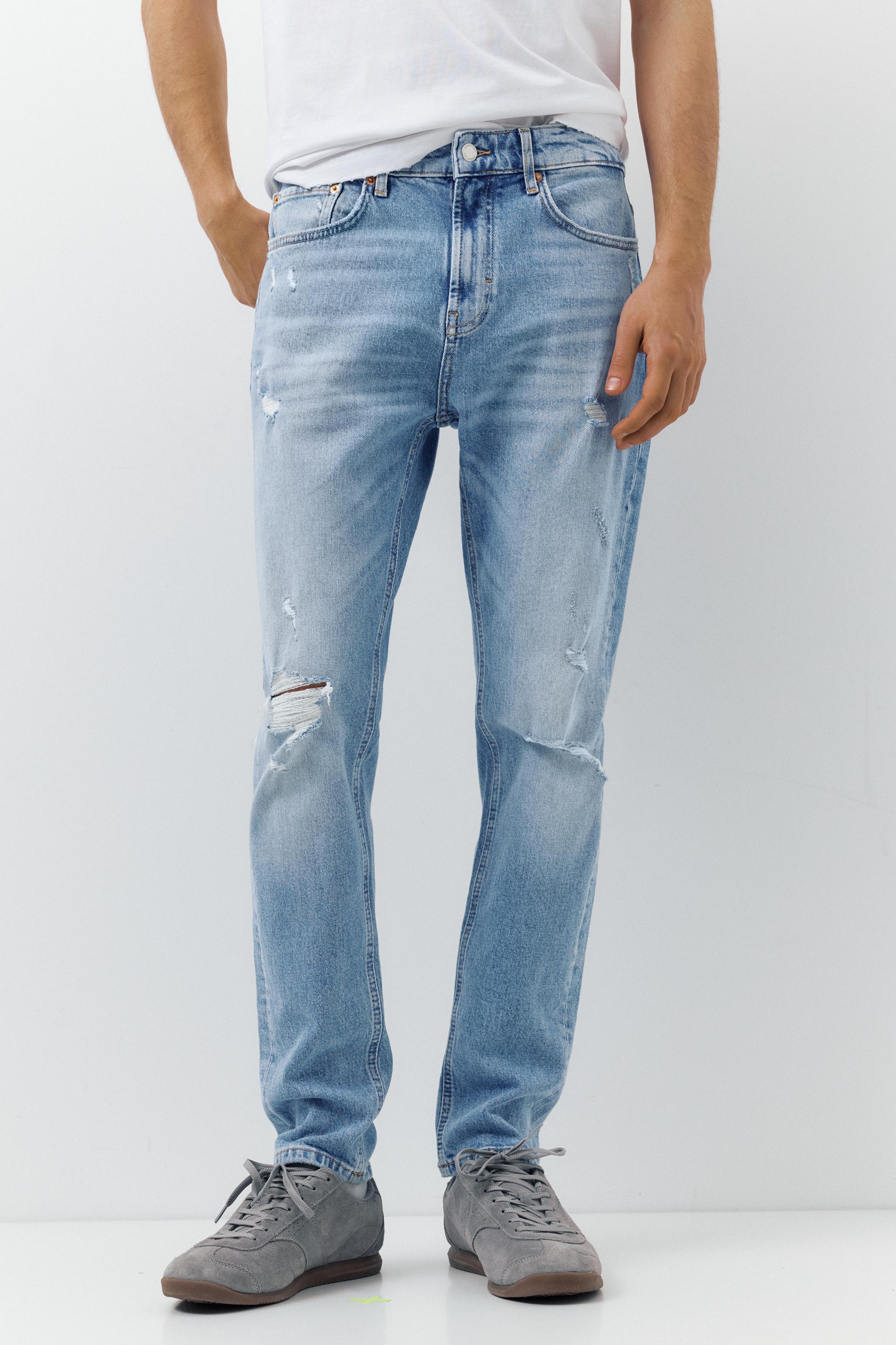 Ripped slim fit jeans — Medium blue
