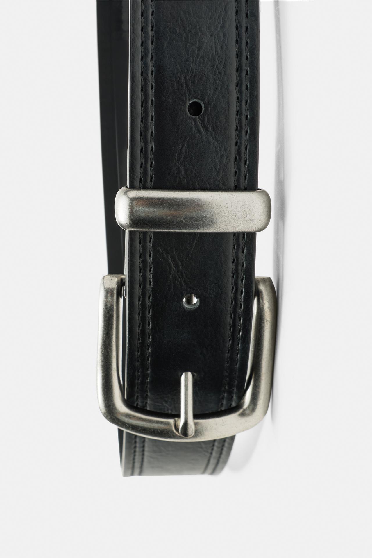 Leather effect topstitched belt — Black