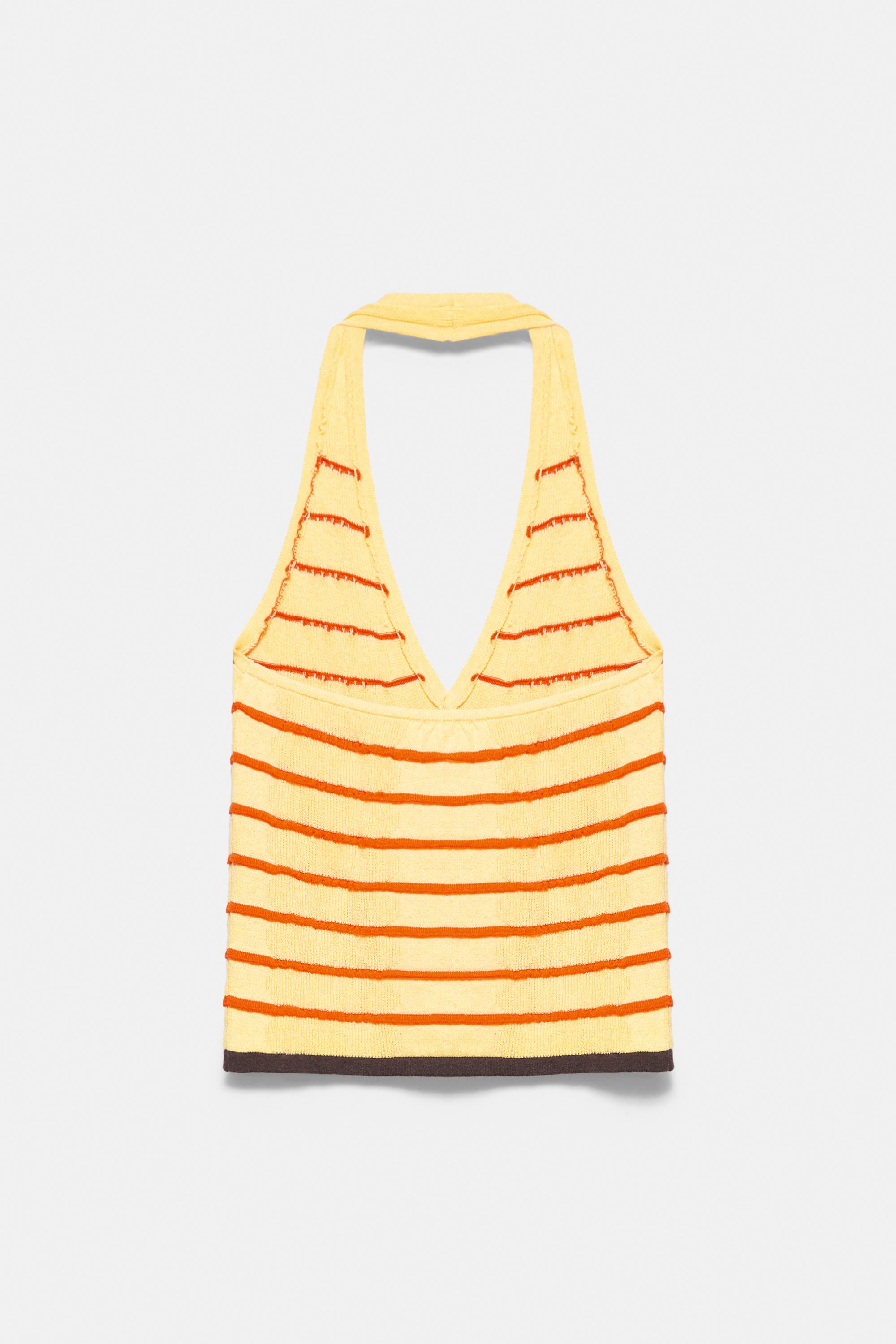 Striped knit halter top — Yellow