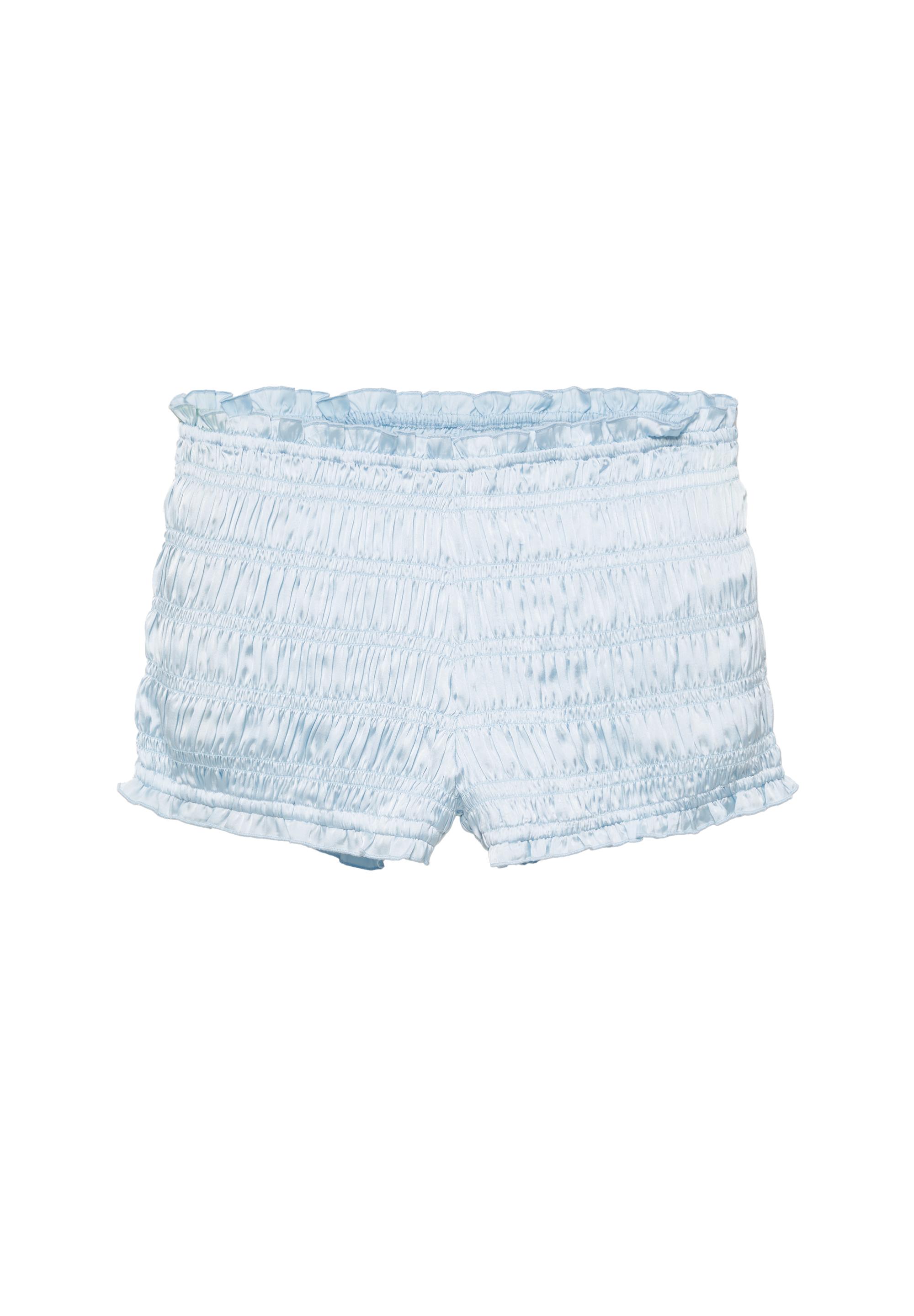 Satin gathered shorts — Sky blue
