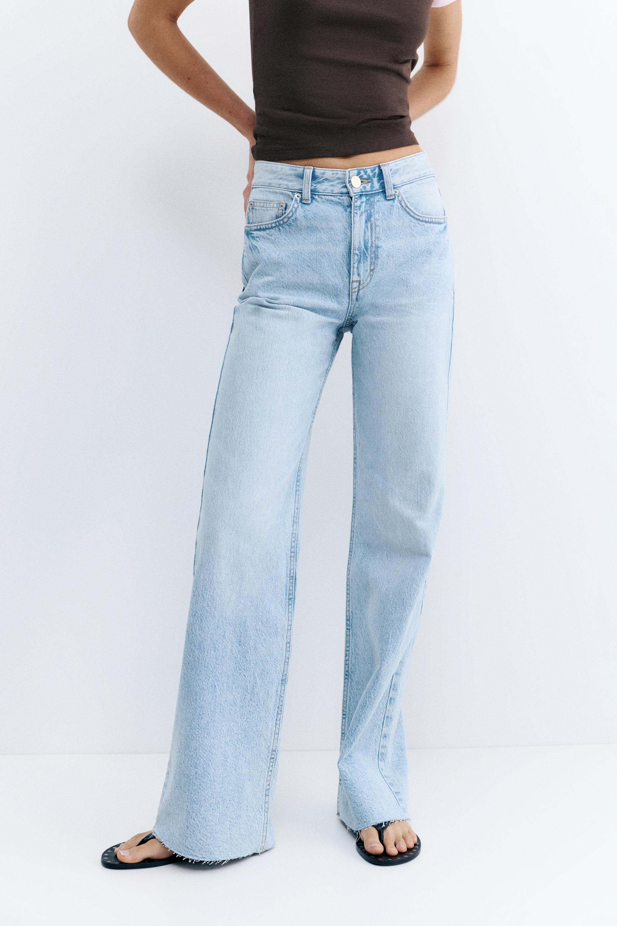 High-waist wide straight-leg jeans — Sky blue