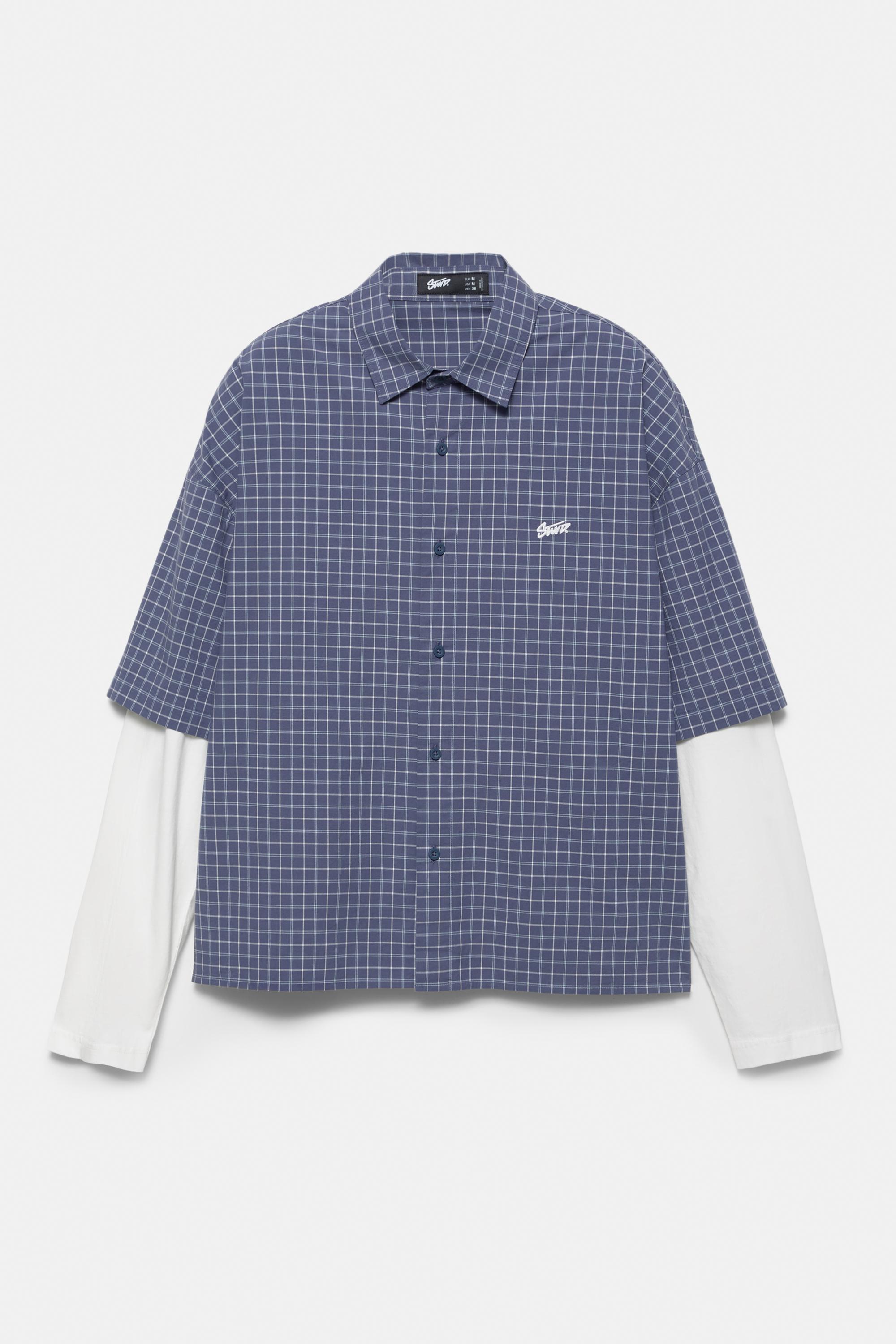 Double-sleeve check shirt — Blue