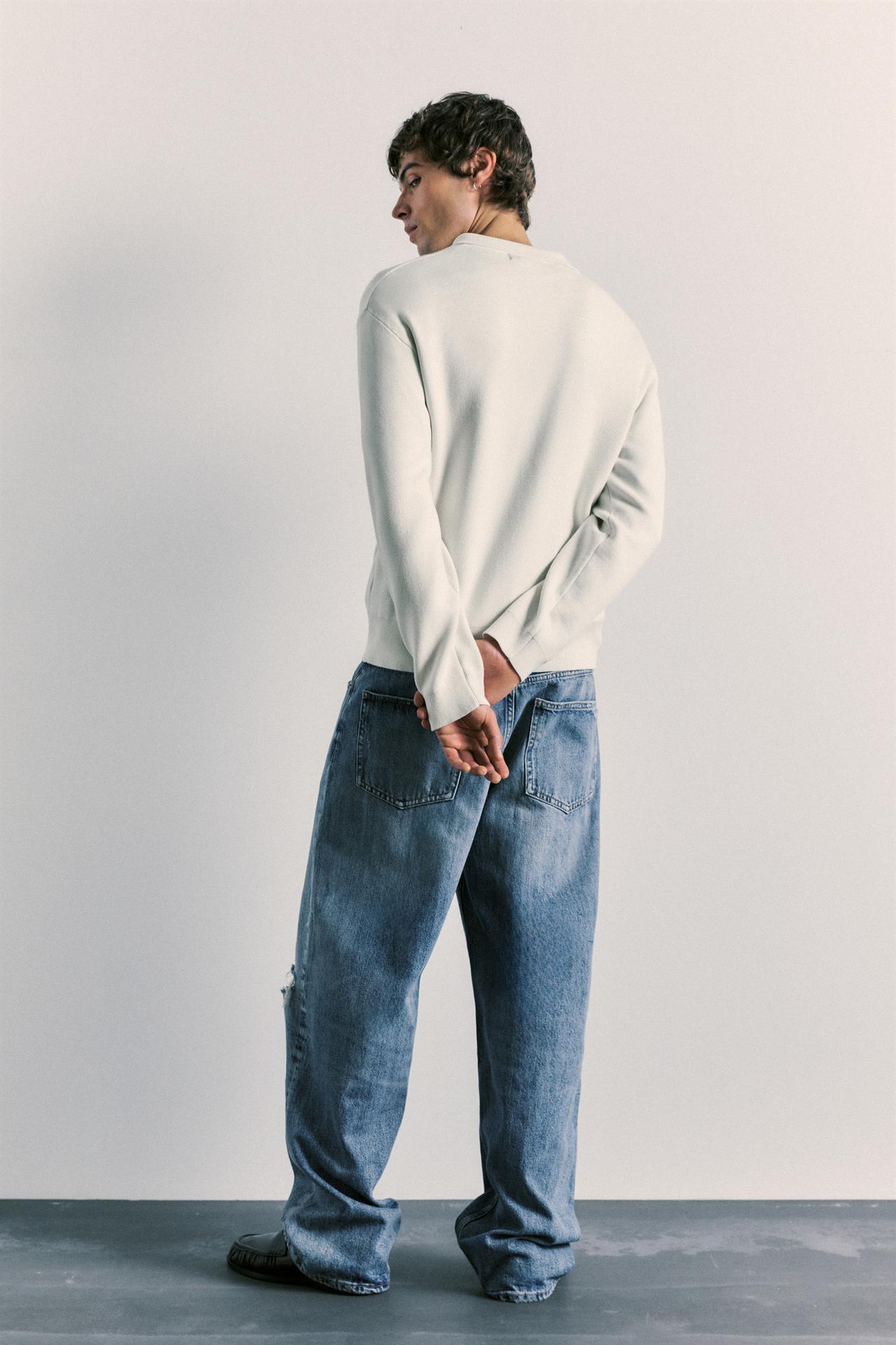 Long sleeve knit polo shirt — Bright white