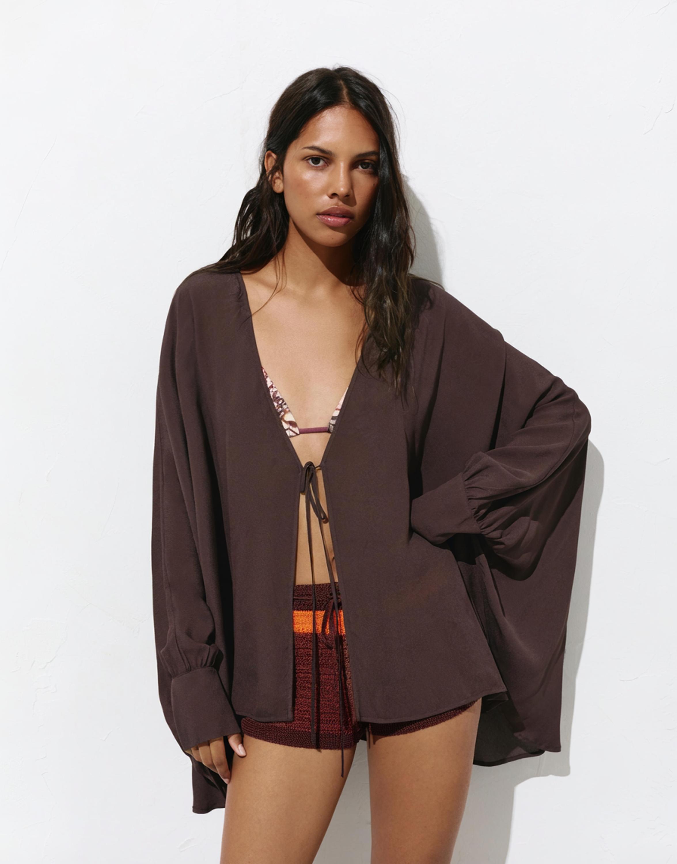 Flowing cape blouse — Chocolate