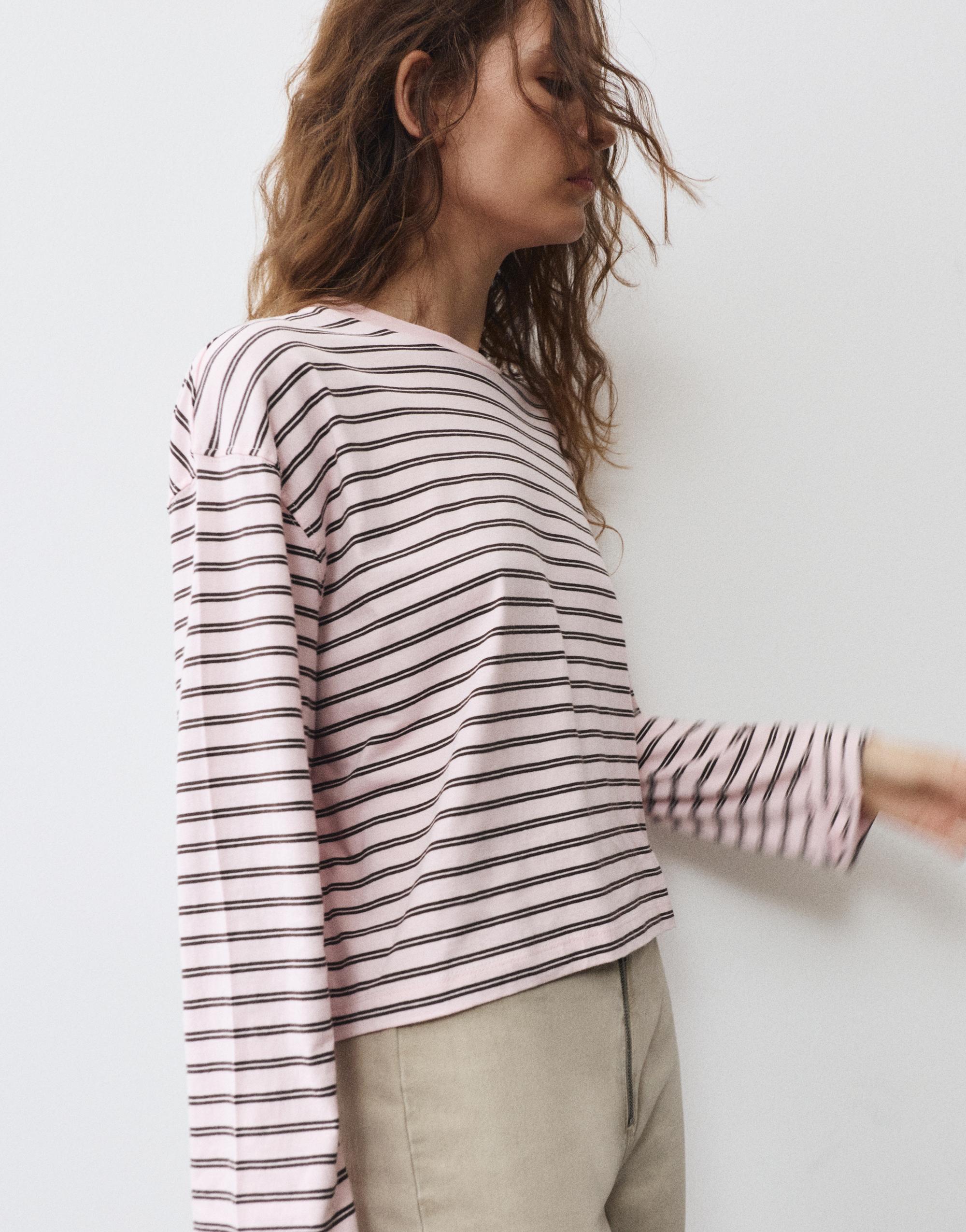 Boxy-fit long sleeve T-shirt — Striped