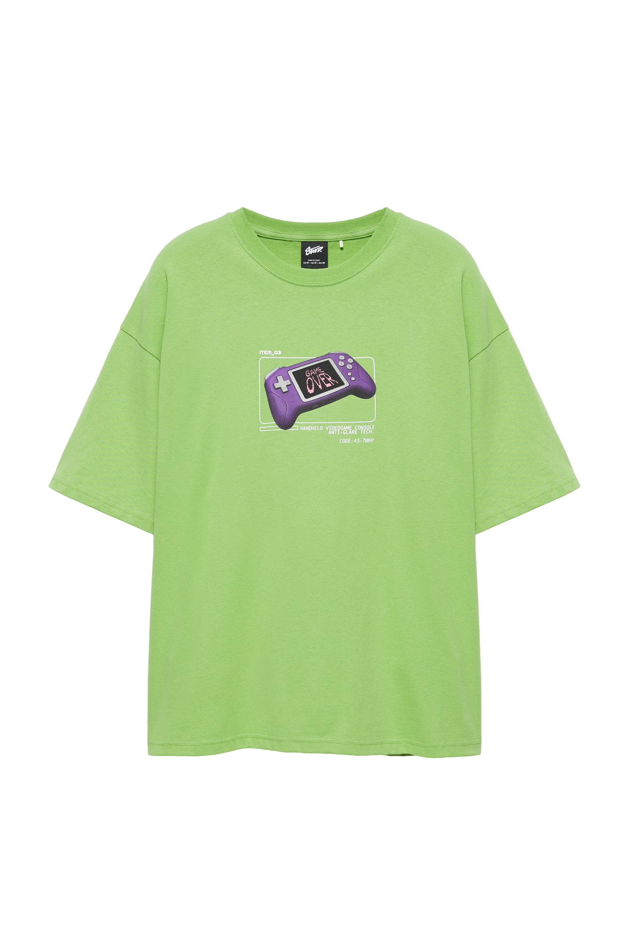 Pull&Bear STWD oyun kolu grafikli tişört görsel 4