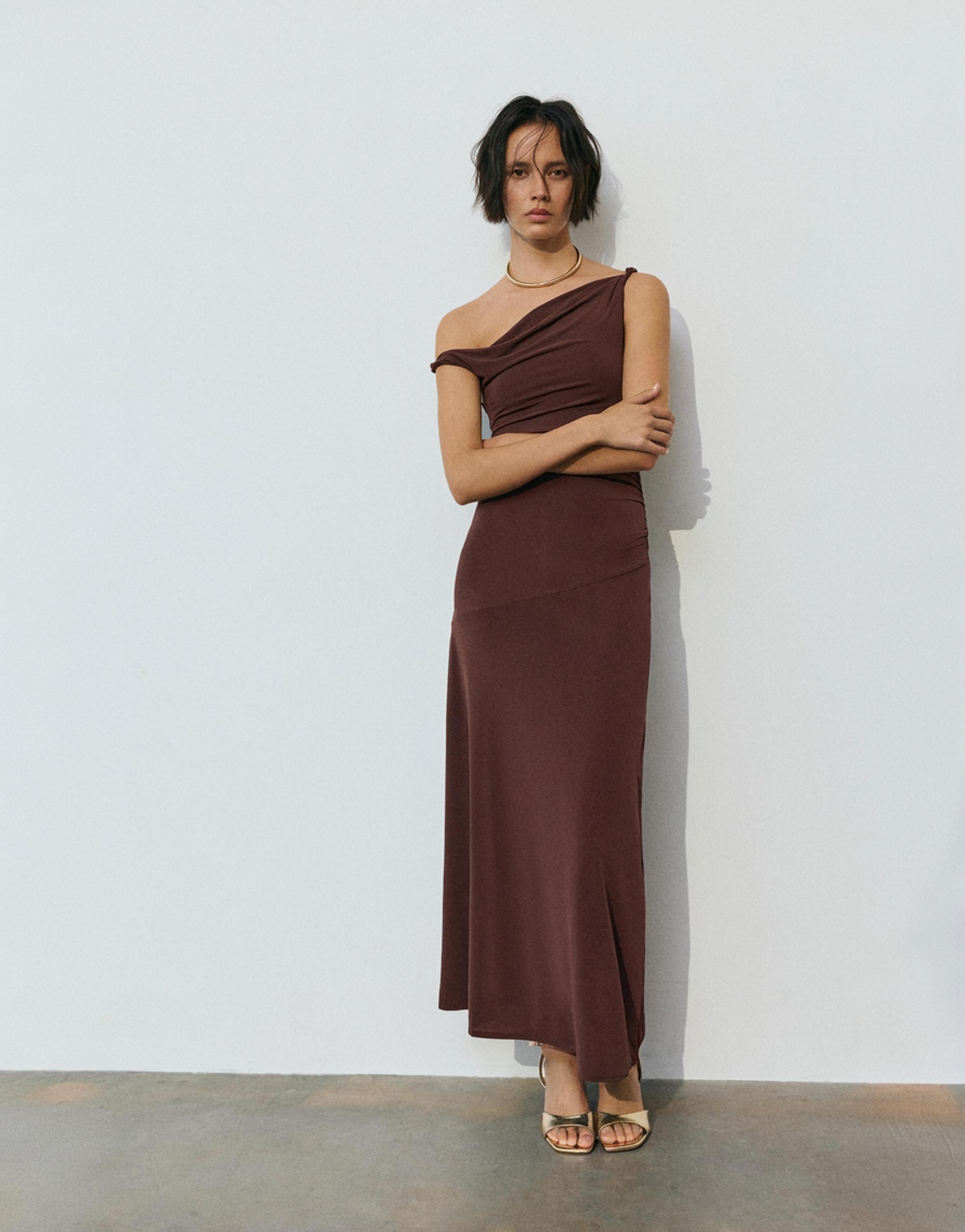Asymmetric midi dress — Brown