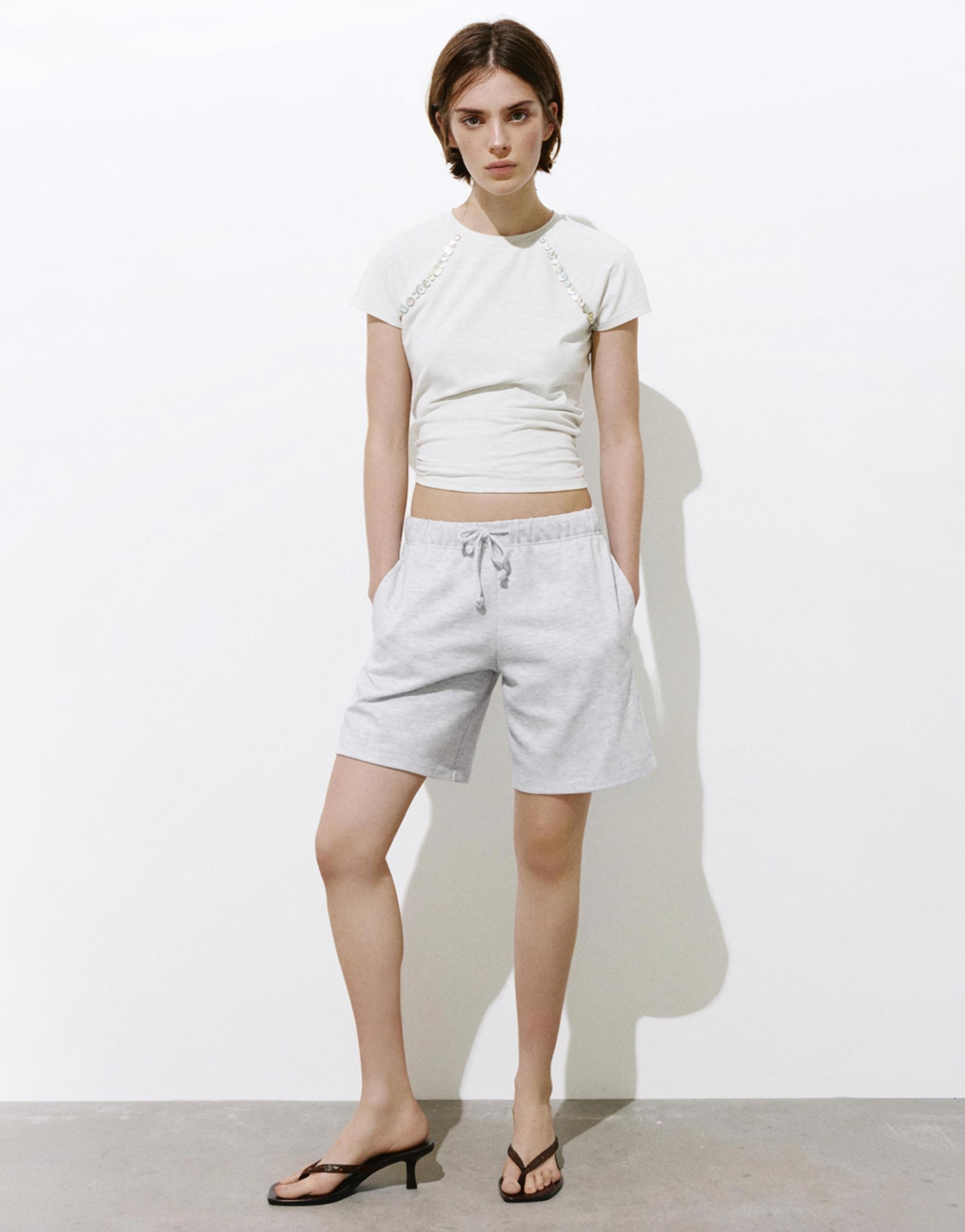 Bermuda shorts with elasticated waistband — Grey marl