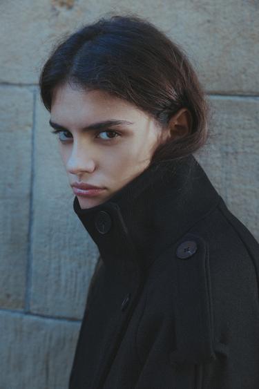 Short felt belted trench coat — Black 1