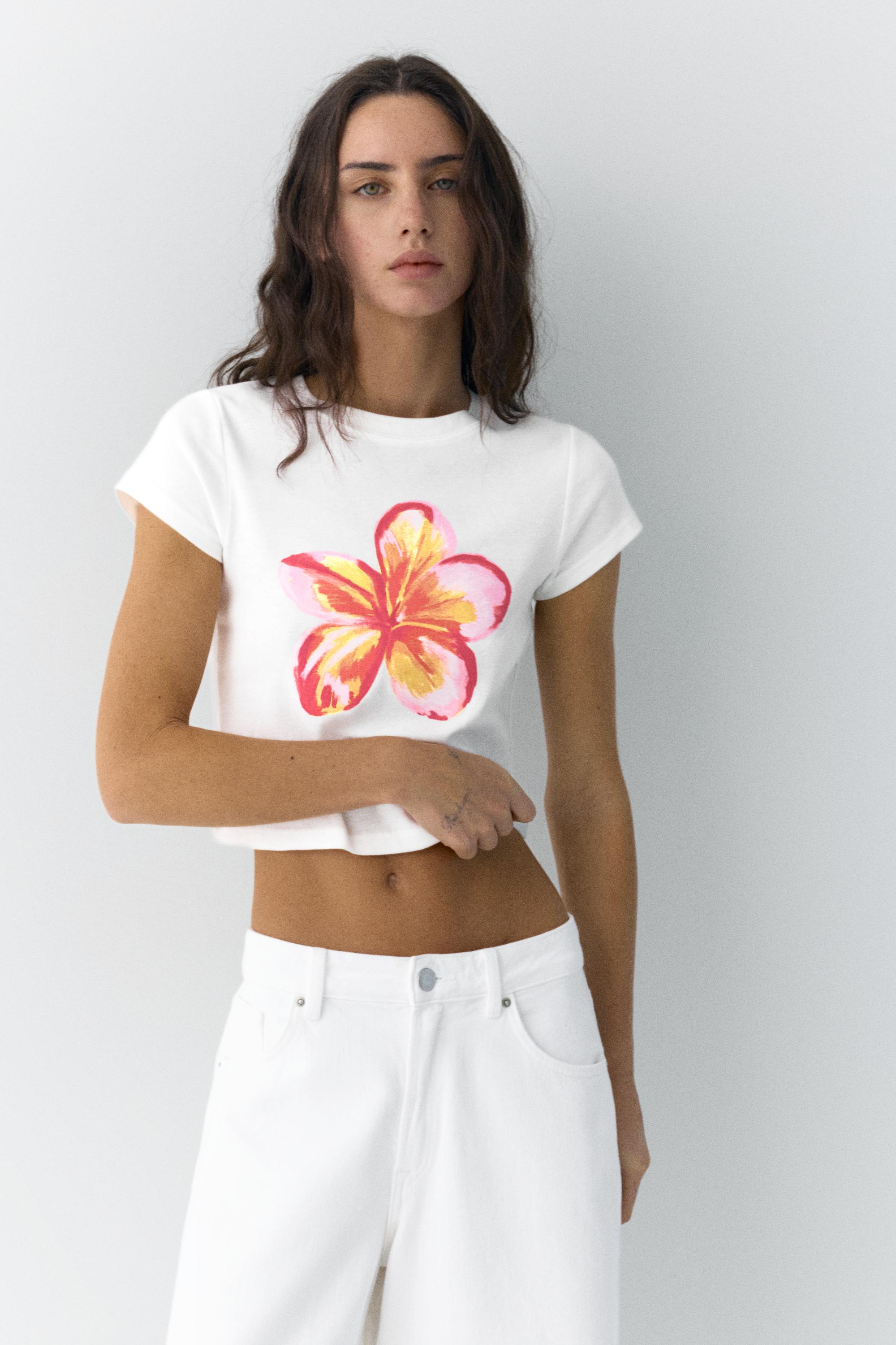 Çiçek grafik baskılı t-shirt - Görsel 10