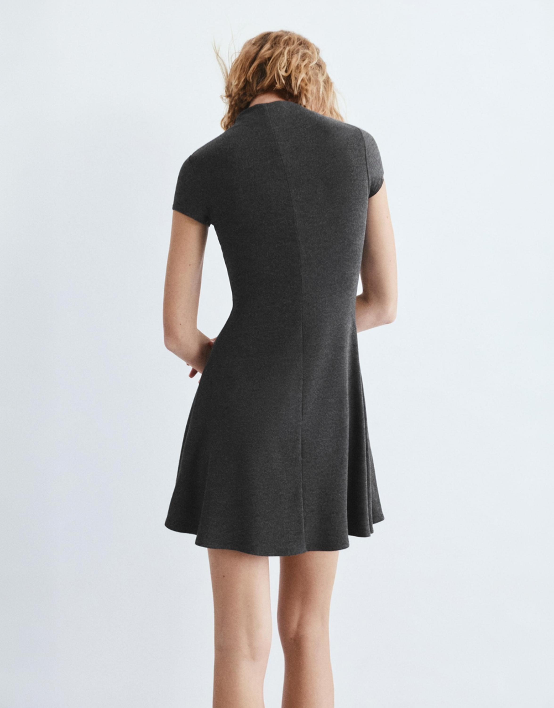 Short mock neck dress — Grey marl