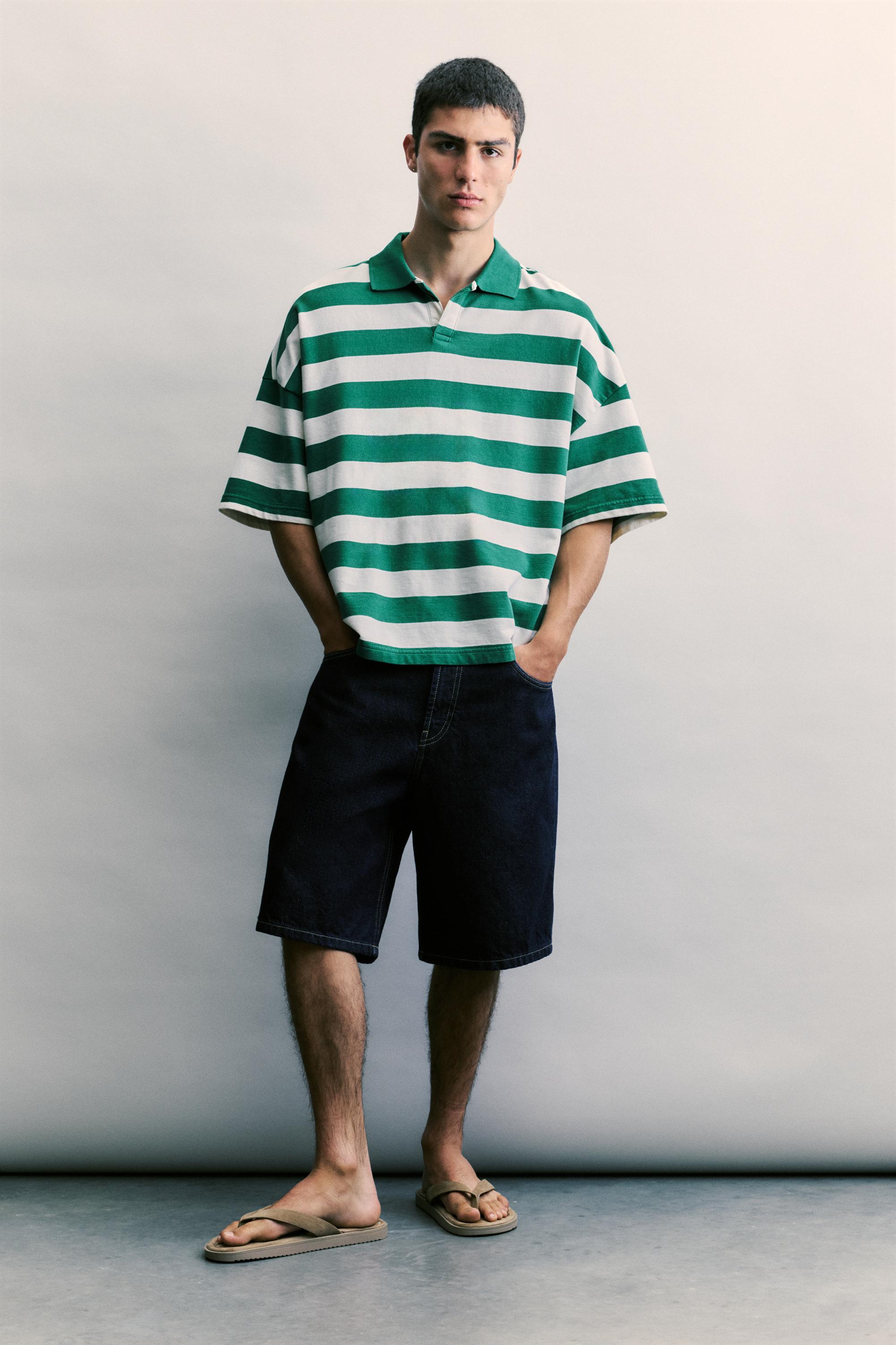 Çizgili boxy polo t-shirt - Görsel 23