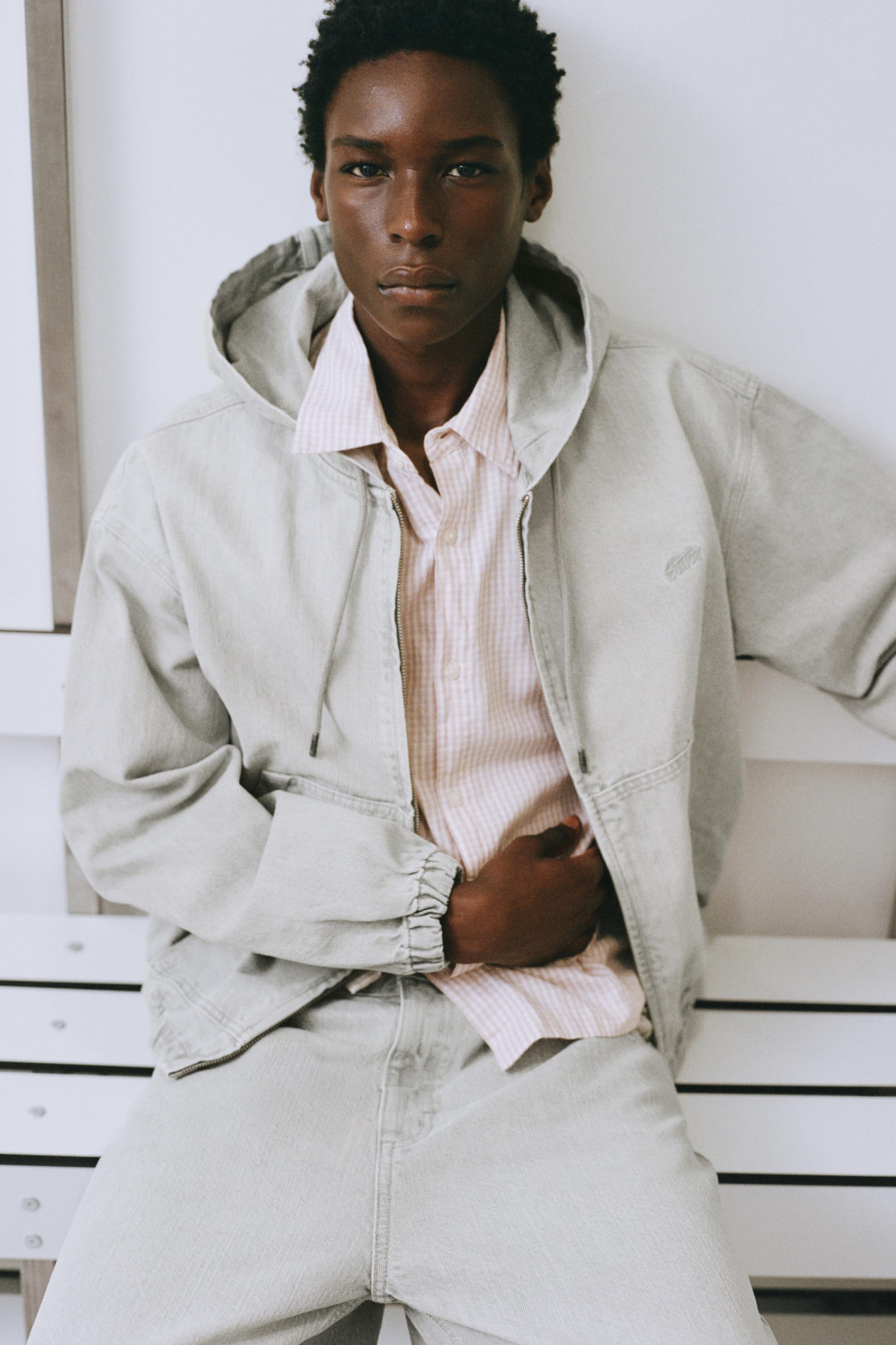 STWD zip-up hooded jacket — Pale grey