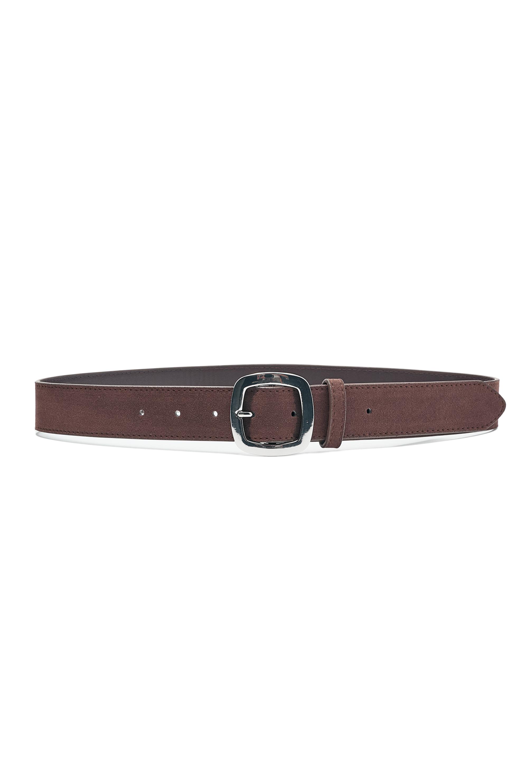 Faux suede belt with rounded buckle — Chocolate