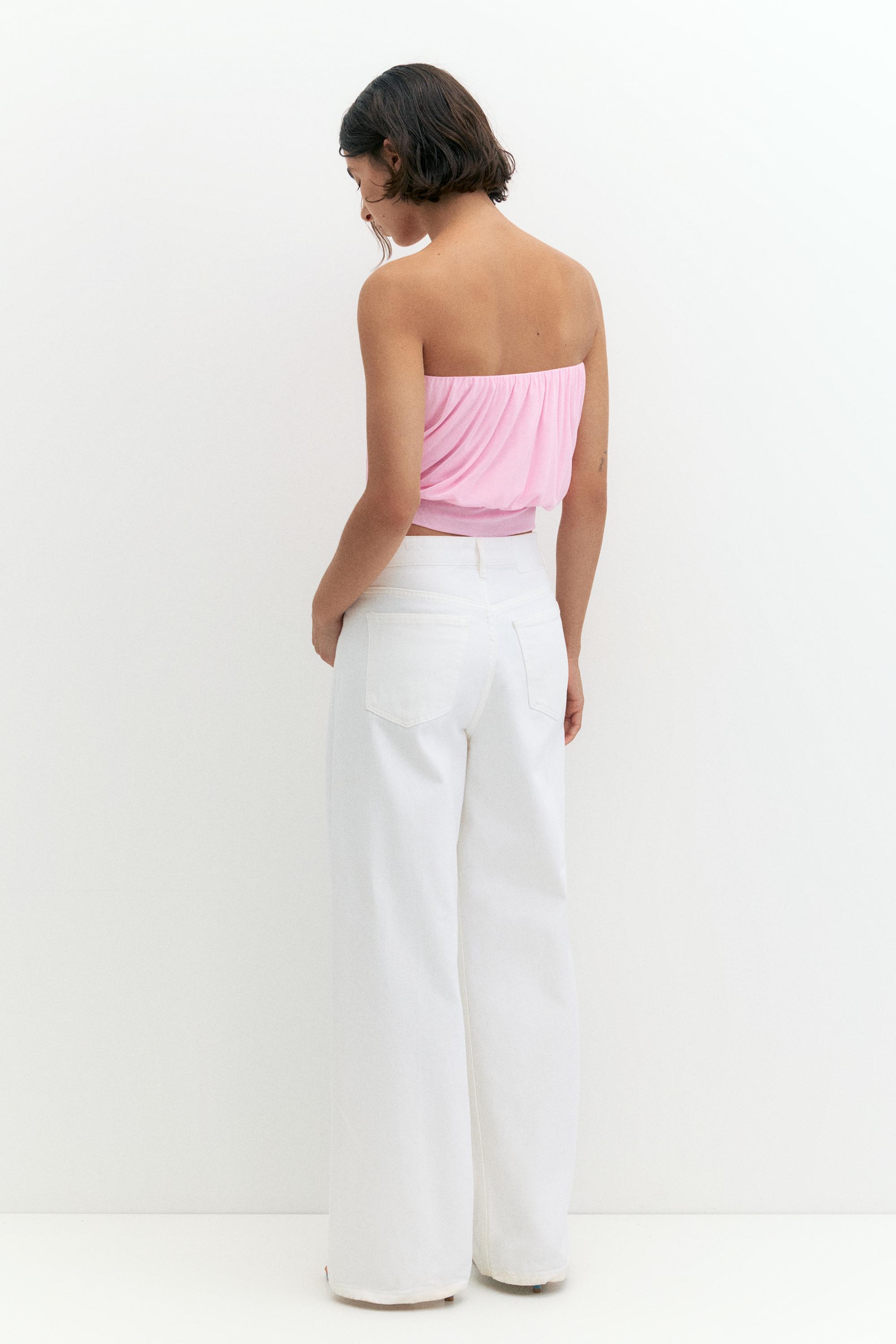 Strapless top with waistband — White/Pink