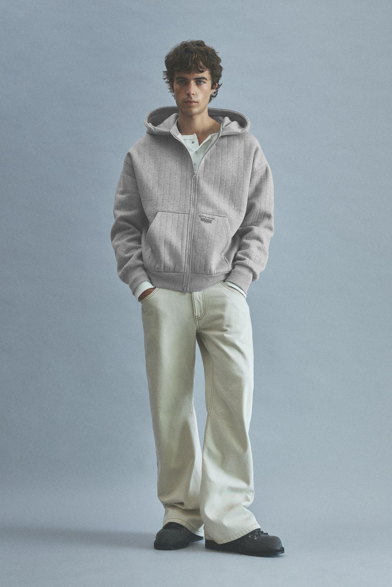 Boxy hoodie with zip — Grey