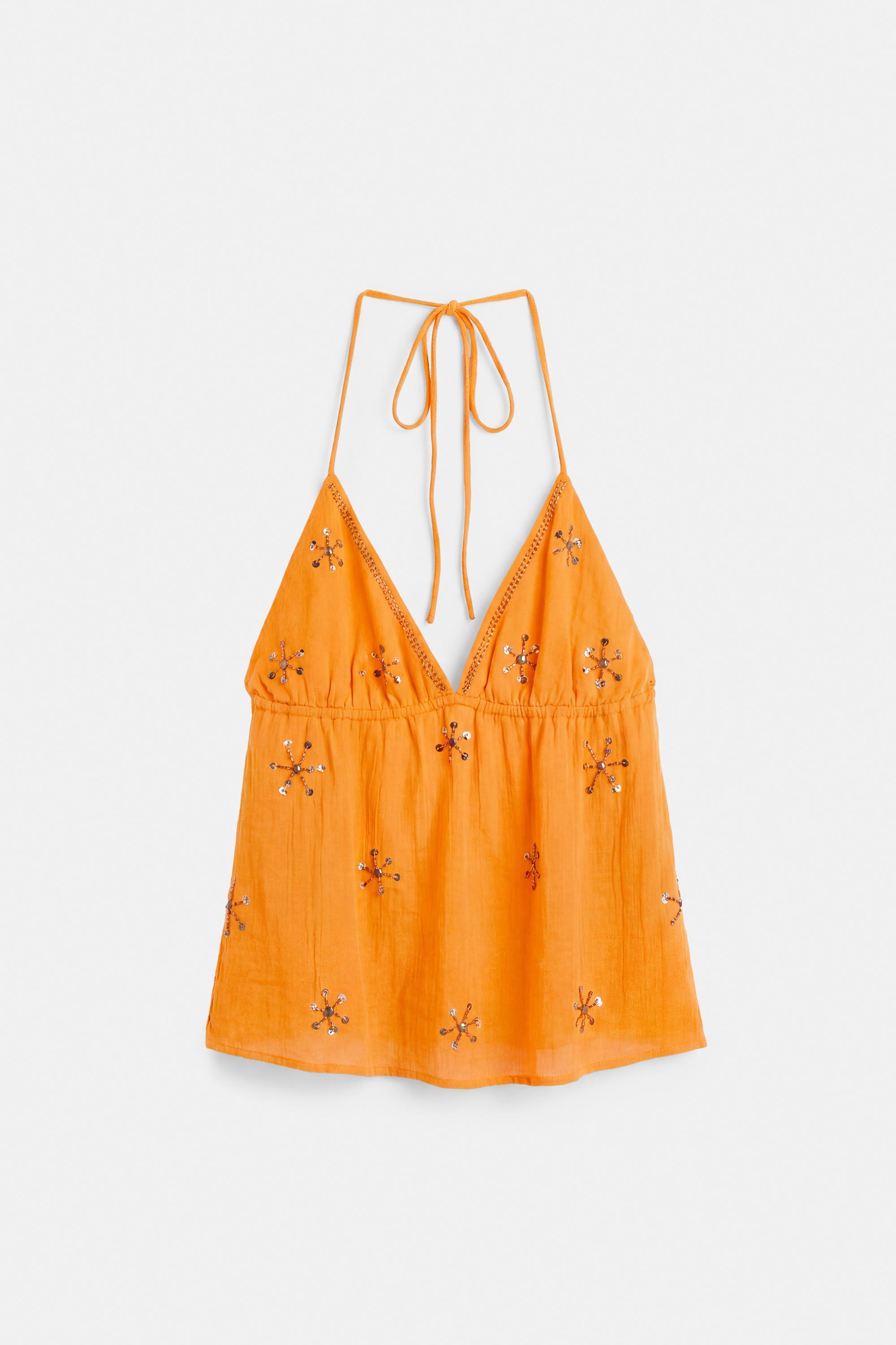 Beaded halter top — Orange