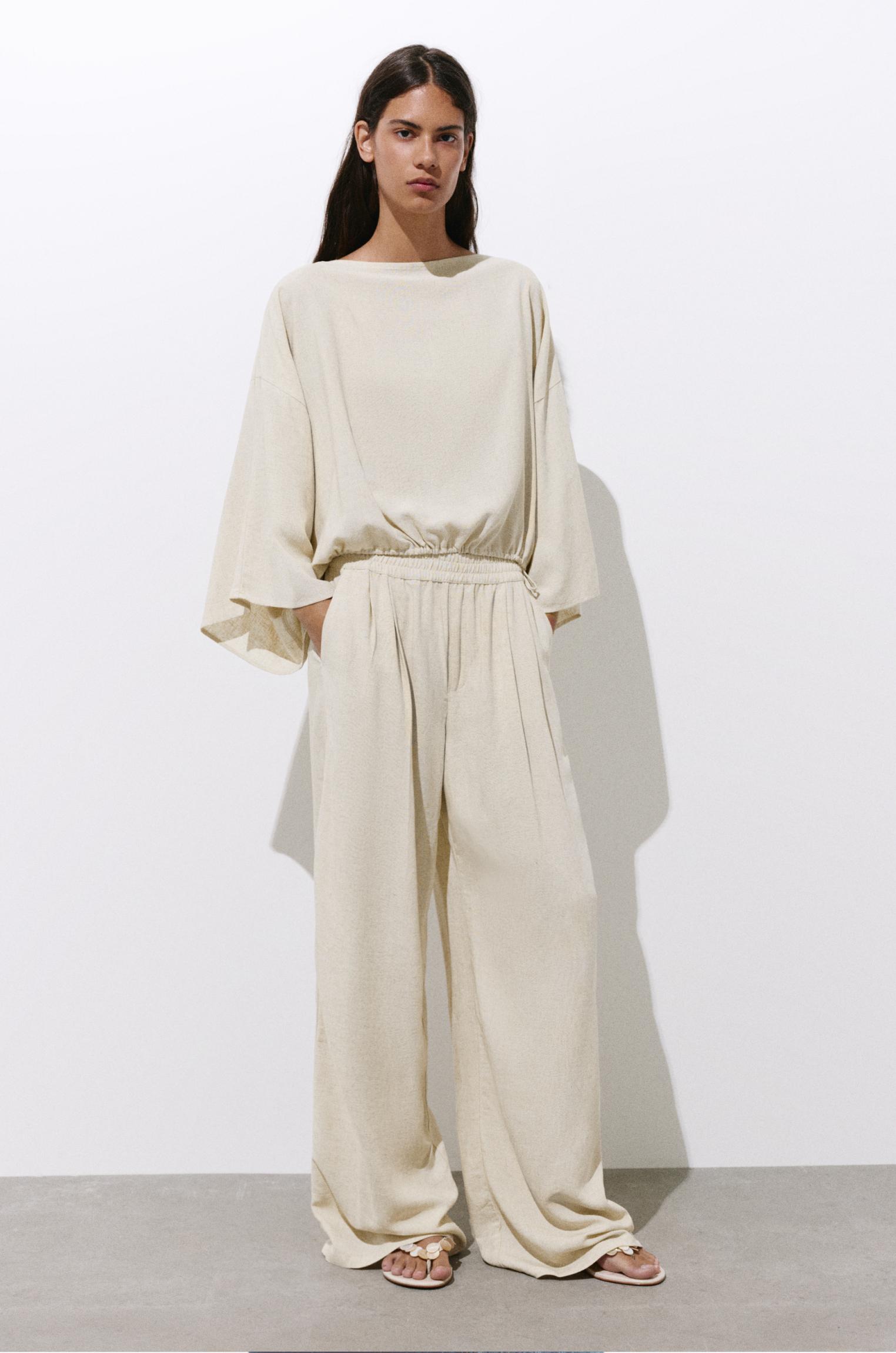 Flowing darted trousers — Sand