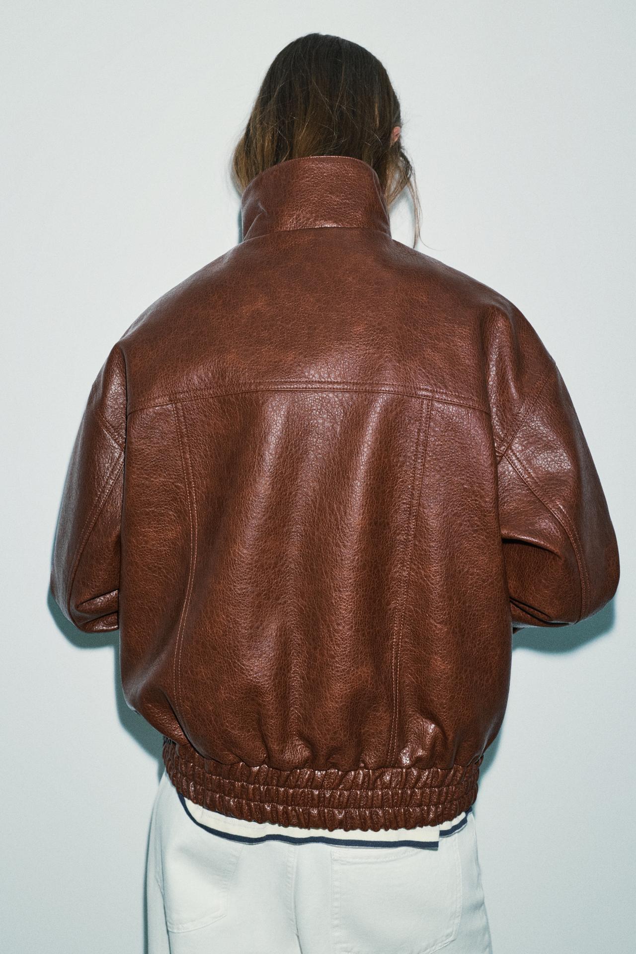 Leather effect high neck jacket — Whisky