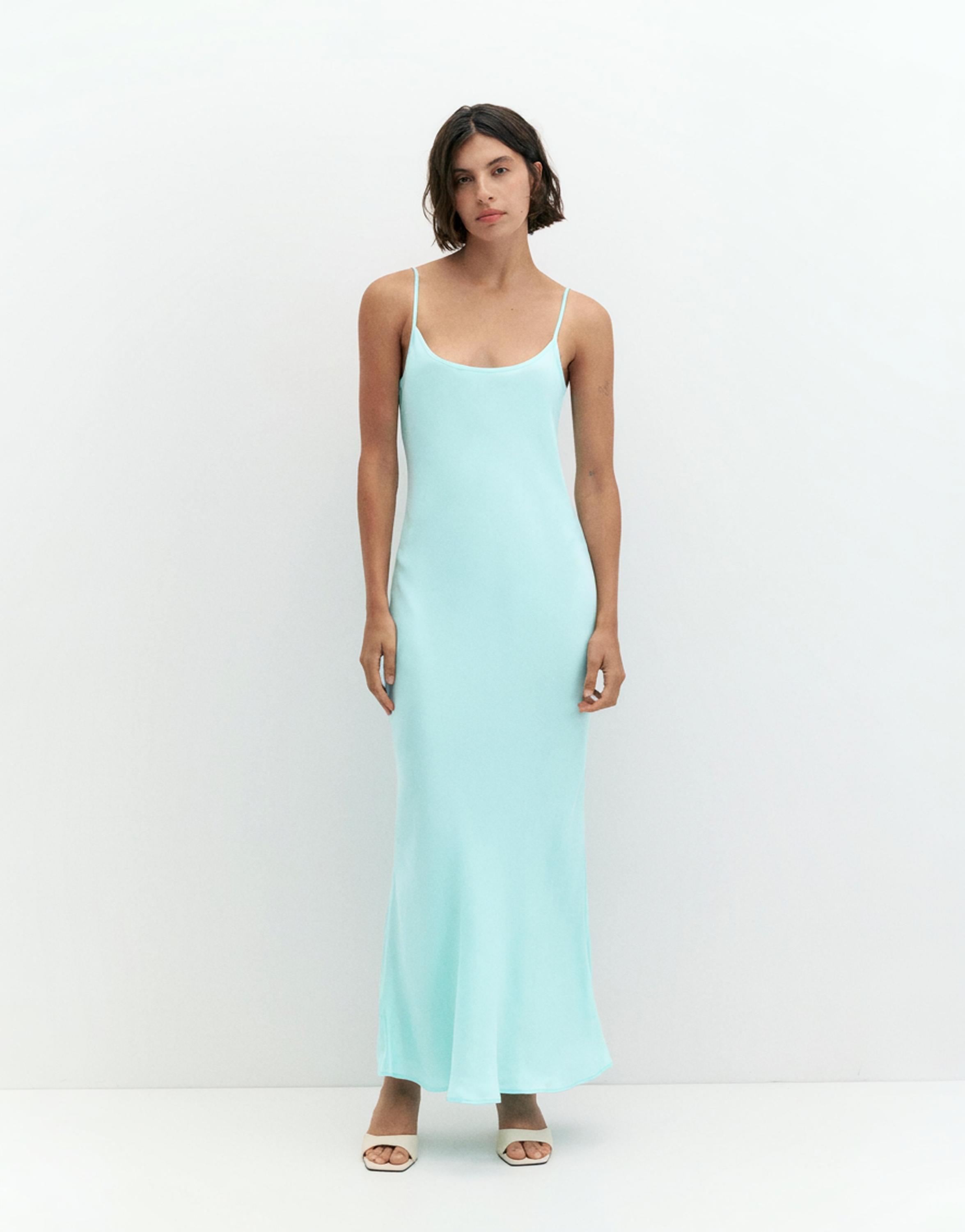 Satin midi dress — Pale turquoise