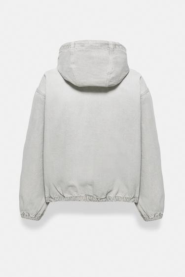 STWD hooded zip-up denim jacket — Pale grey 5